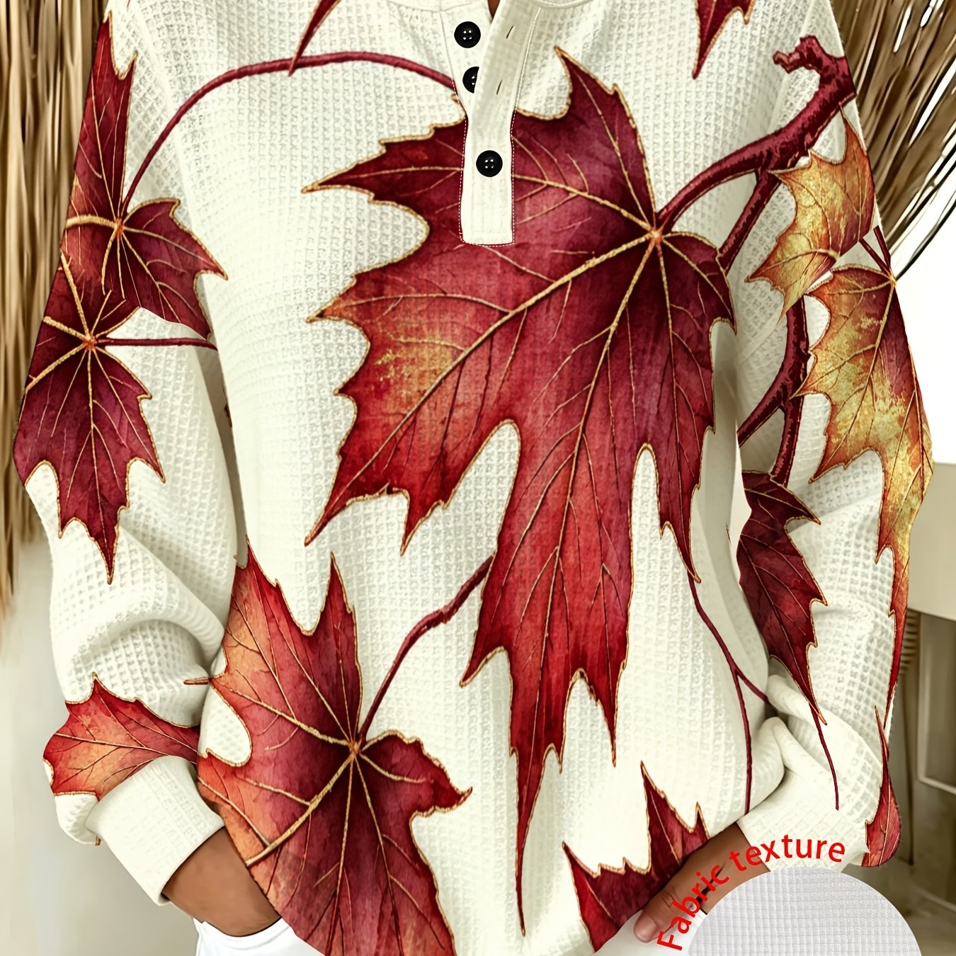 TEMU Plus Size, Plus Size Women's Sweatshirt, Autumn Maple Leaf Pattern, Mixed Colors, Multiple Sizes , Elegant Autumn Style, Suitable For Daily Wear