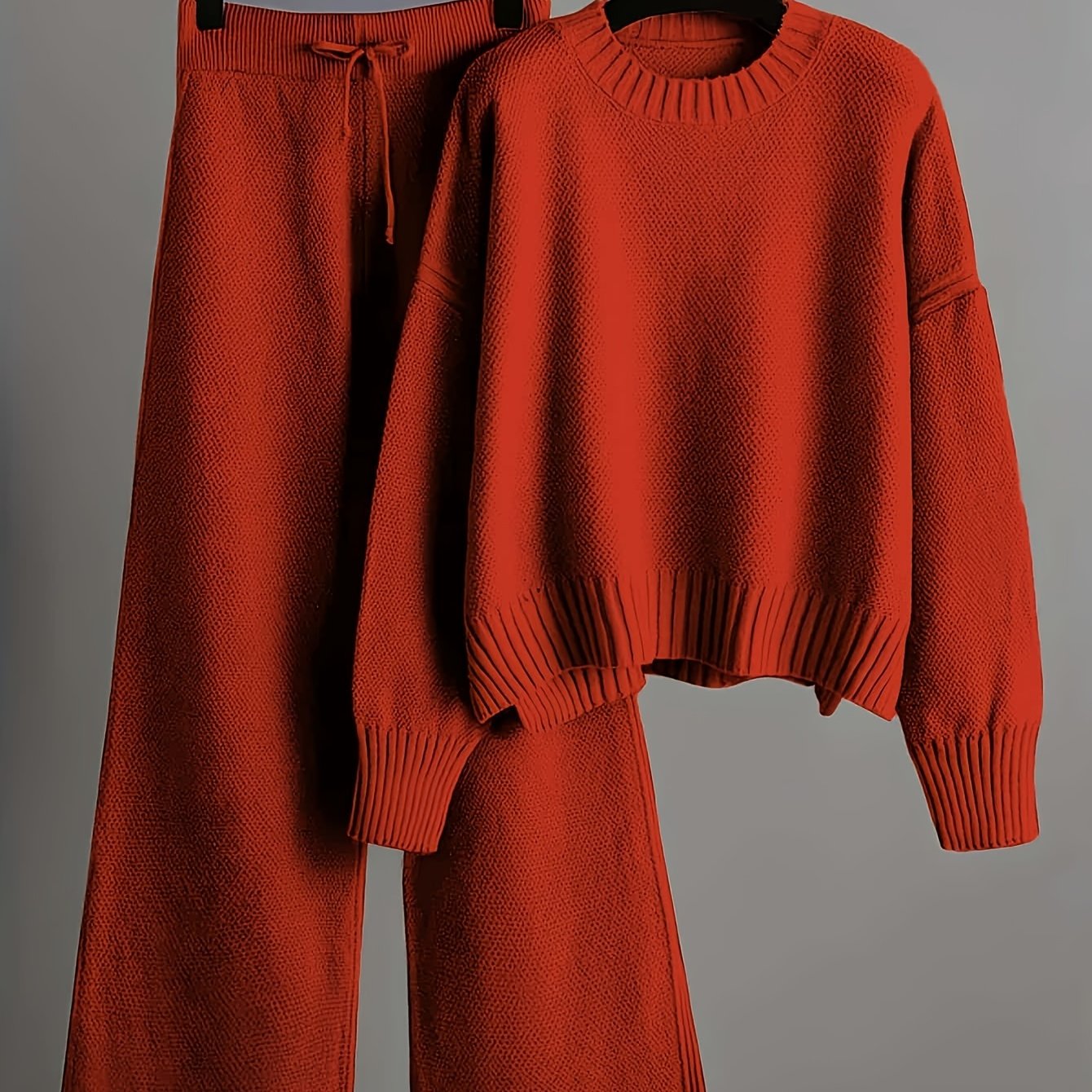 TEMU Ensemble 2 pièces décontracté pour femme pour et l'hiver, pull ample à col ras du cou et épaules tombantes avec pantalon large à cordon de