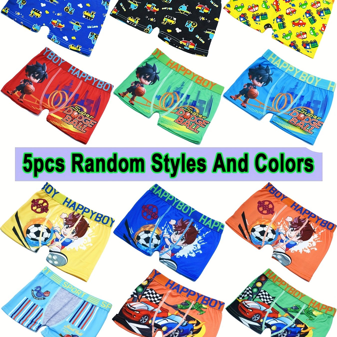 Image of 5pcs Jiabijaibi Boys' Underwear, Novelty Kids' Underpants, Breathable Comfortable Elastic Wide-waist Boxer Briefs For Toddlers, Cartoon Youth Shorts For Boys, -12, Random Style
