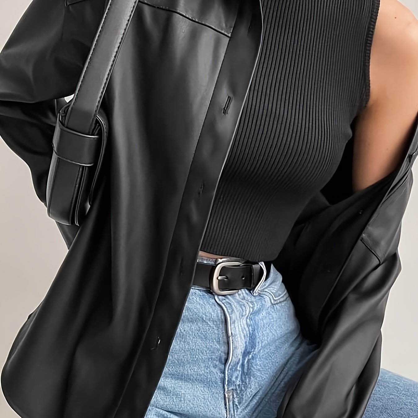 E-shop Damen Frühling/Herbst Casual Umlegekragen Lockerer Langarm-Jacket, Elegantes Schwarzes Jacket, Moderner Uni-Farben Mantel, Einreihig, Vintage