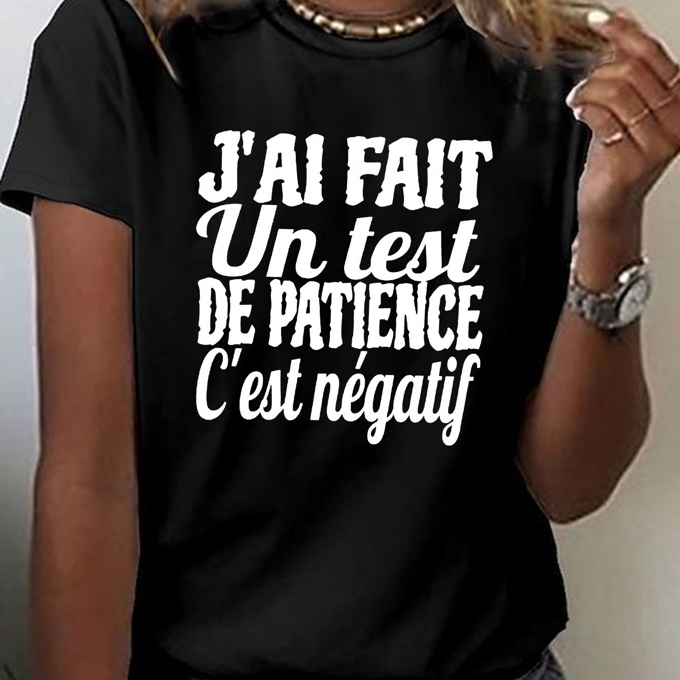 TEMU T-shirt décontracté à manches courtes et col rond avec un imprimé humoristique français amusant, parfait pour l'été et des femmes