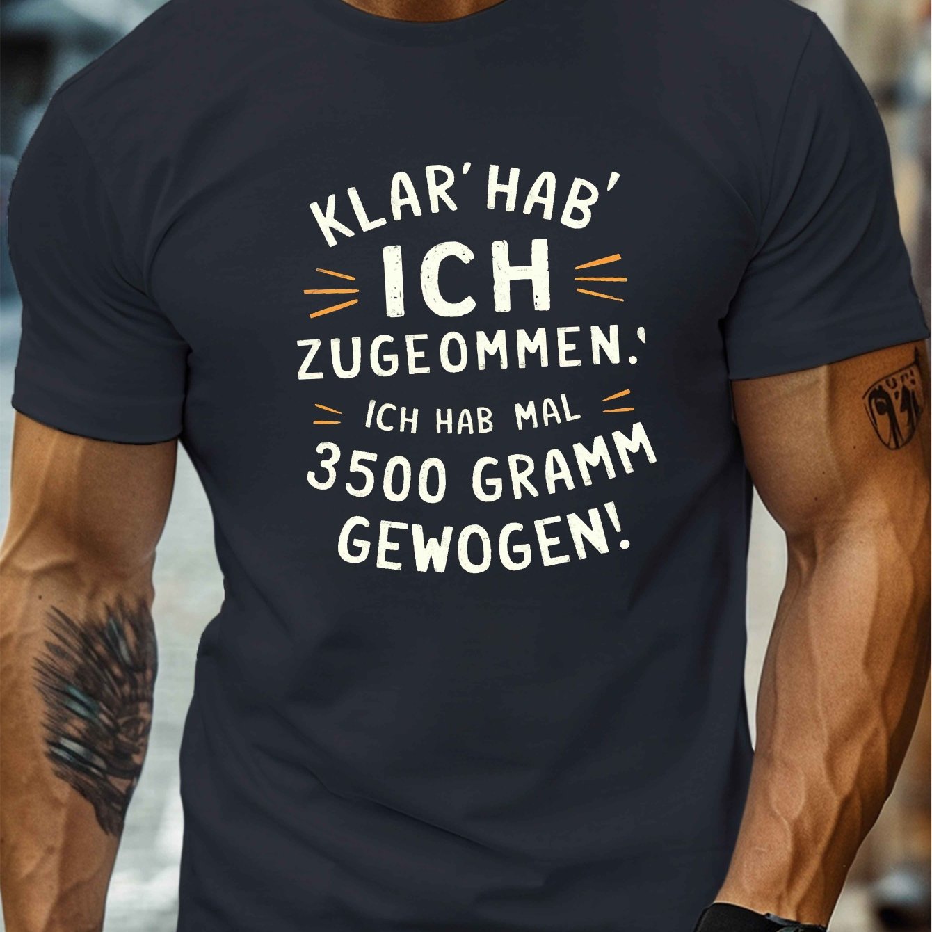 TEMU Natürlich habe ich zugenommen Illustration Herren Casual Rundhals Kurzarm T-Shirt für den Sommer, PLUS SIZE