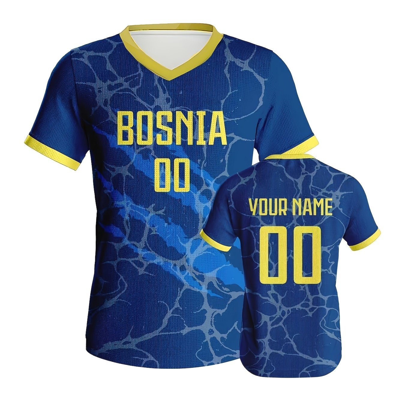 TEMU Men's Custom Bosnia Football Jersey Print, Personalized Name And Number Football Practice Shirt, Stylish Sports T-shirt, Breathable Short-sleeve