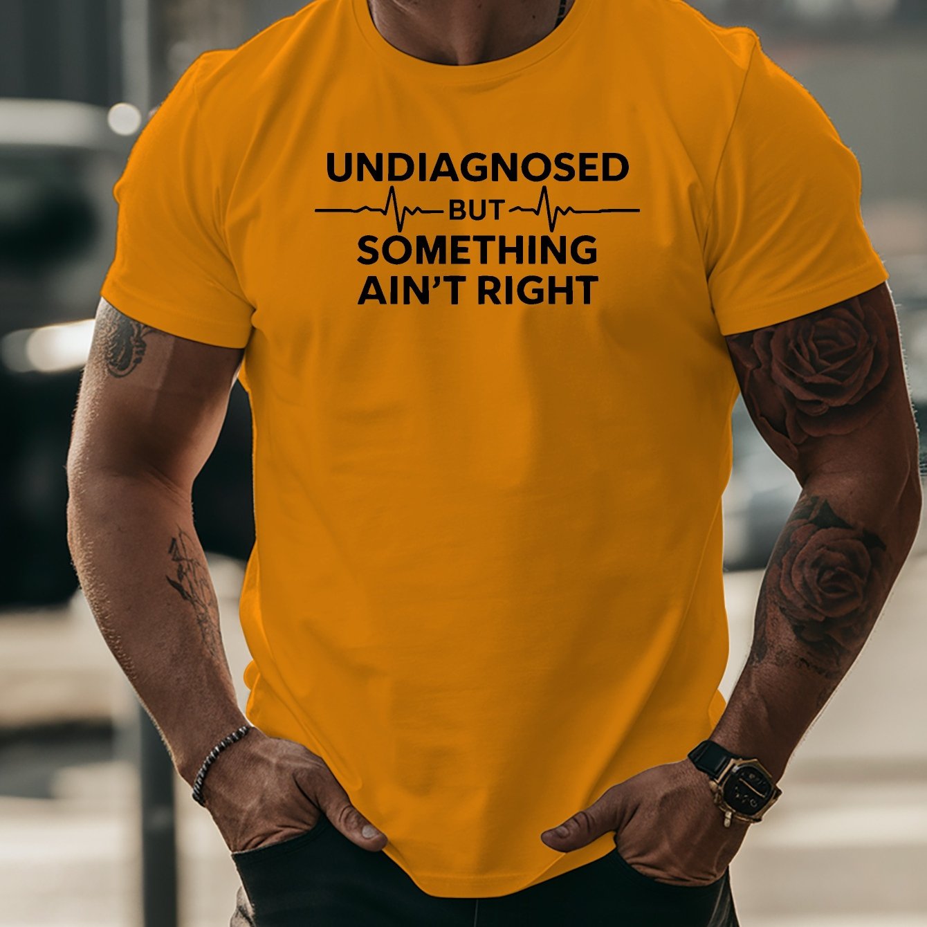 TEMU Undiagnosed But Something Right Men's Summer Short-sleeved T-shirts, Fashionable And Trendy Printed Men's Bottoming Shirts, Spring And Summer