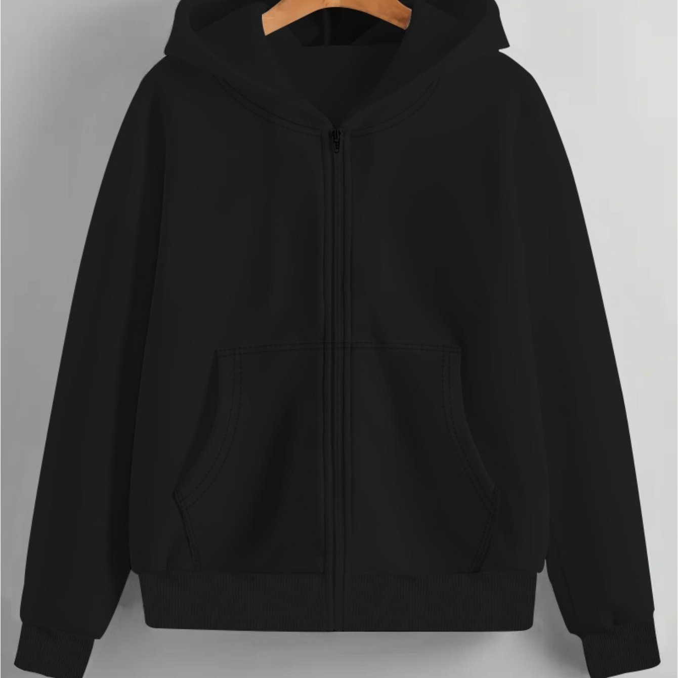 TEMU Versatile Black Solid -up Hoodie! A Basic And Versatile Piece, Perfect For Wearing And Autumn. Women's Autumn And Casual Zip-up Hooded Jacket