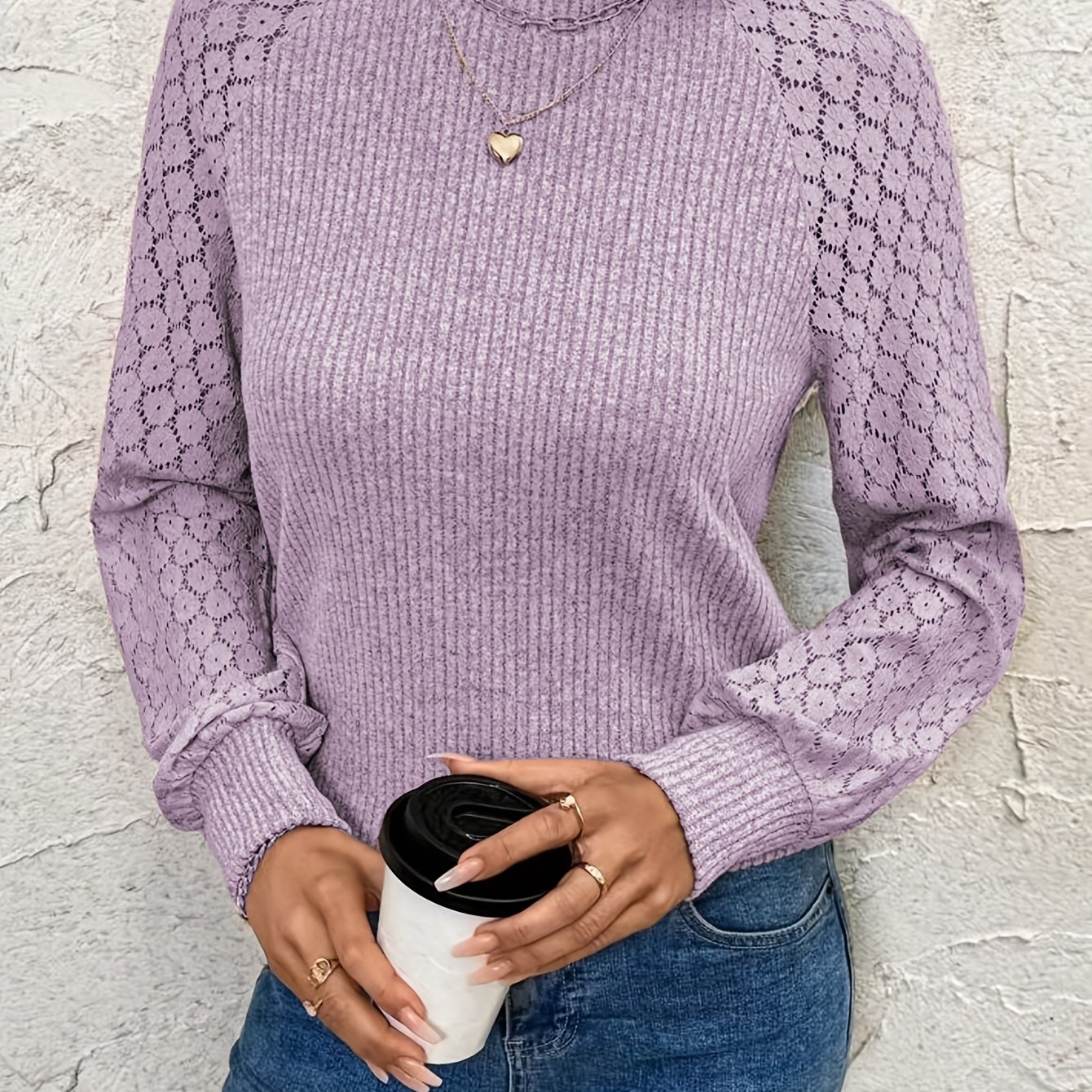 Elegant Ladies' Round Neck Ribbed Long Sleeve Sweater | Solid Color, Suitable For Fall/winter Season