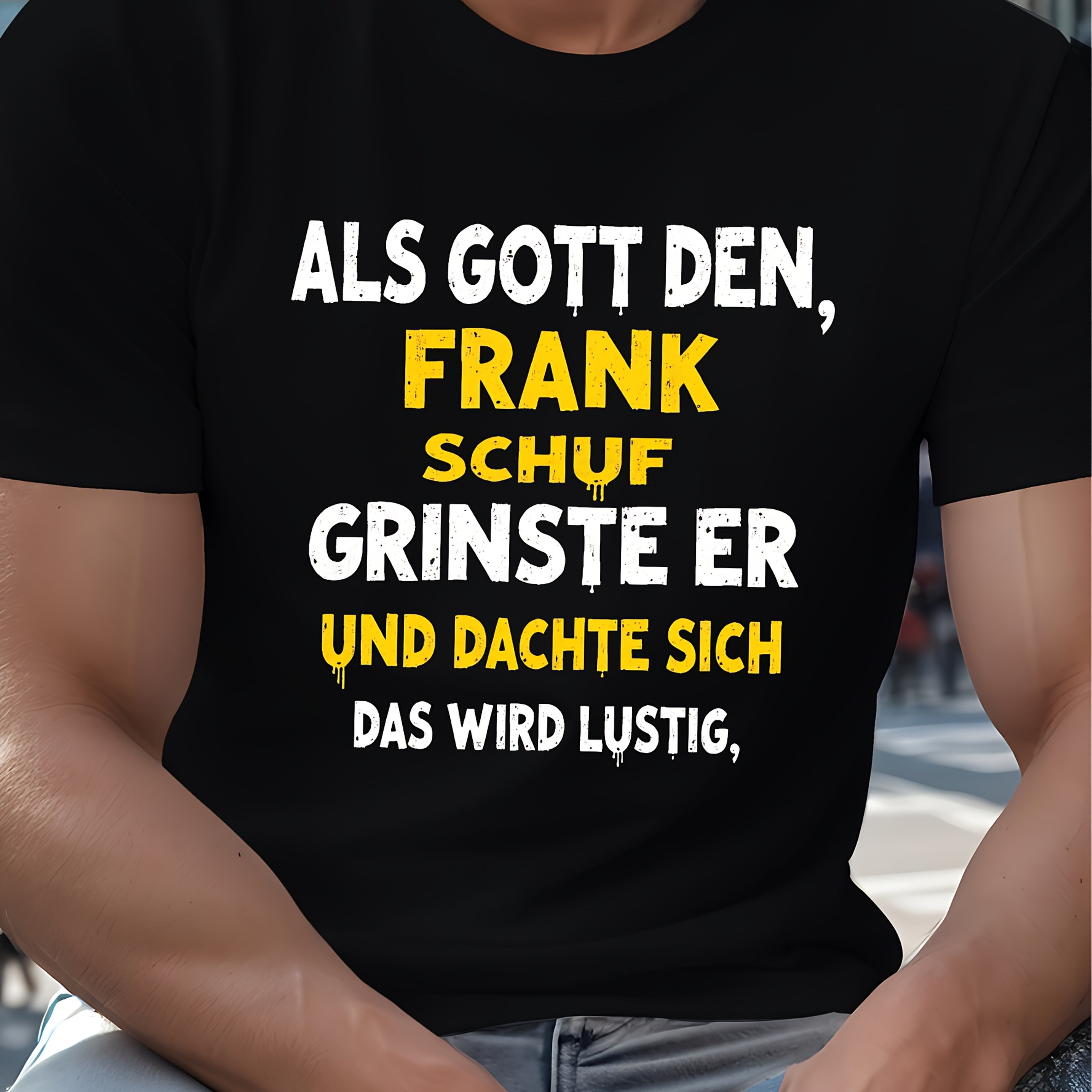 Men's T-shirt - When God Frank Crinkle Graphic Tee, Black Casual Summer Tee With Geometric Pattern, Short Sleeve, Round Neck, Lightweight Cotton, Frank Crinkle , Plus Siz