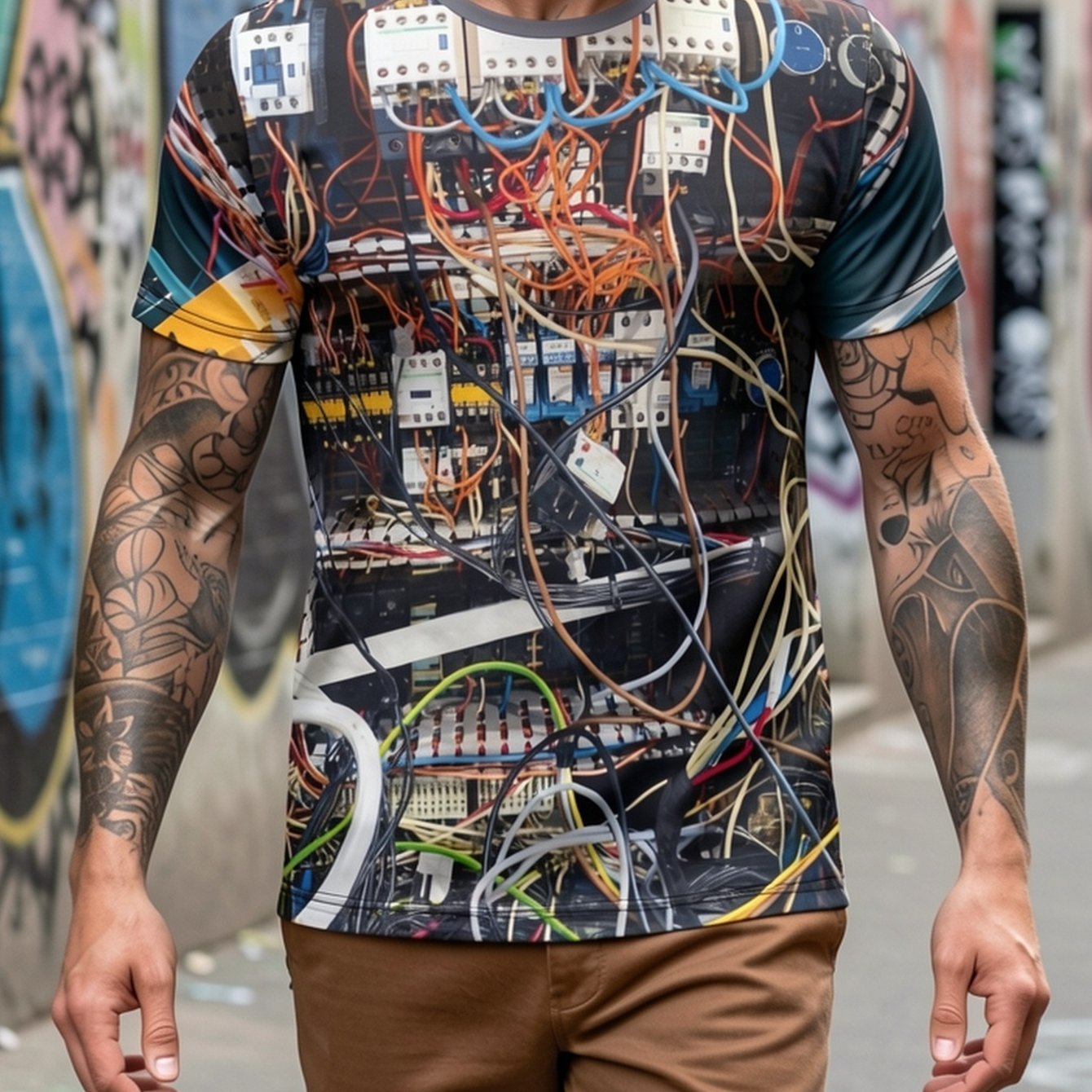 TEMU Men's Short-sleeve T-shirt With Graphic Print, Crew Neck Design, Lightweight And Comfortable, Ideal For Style , Plus Size