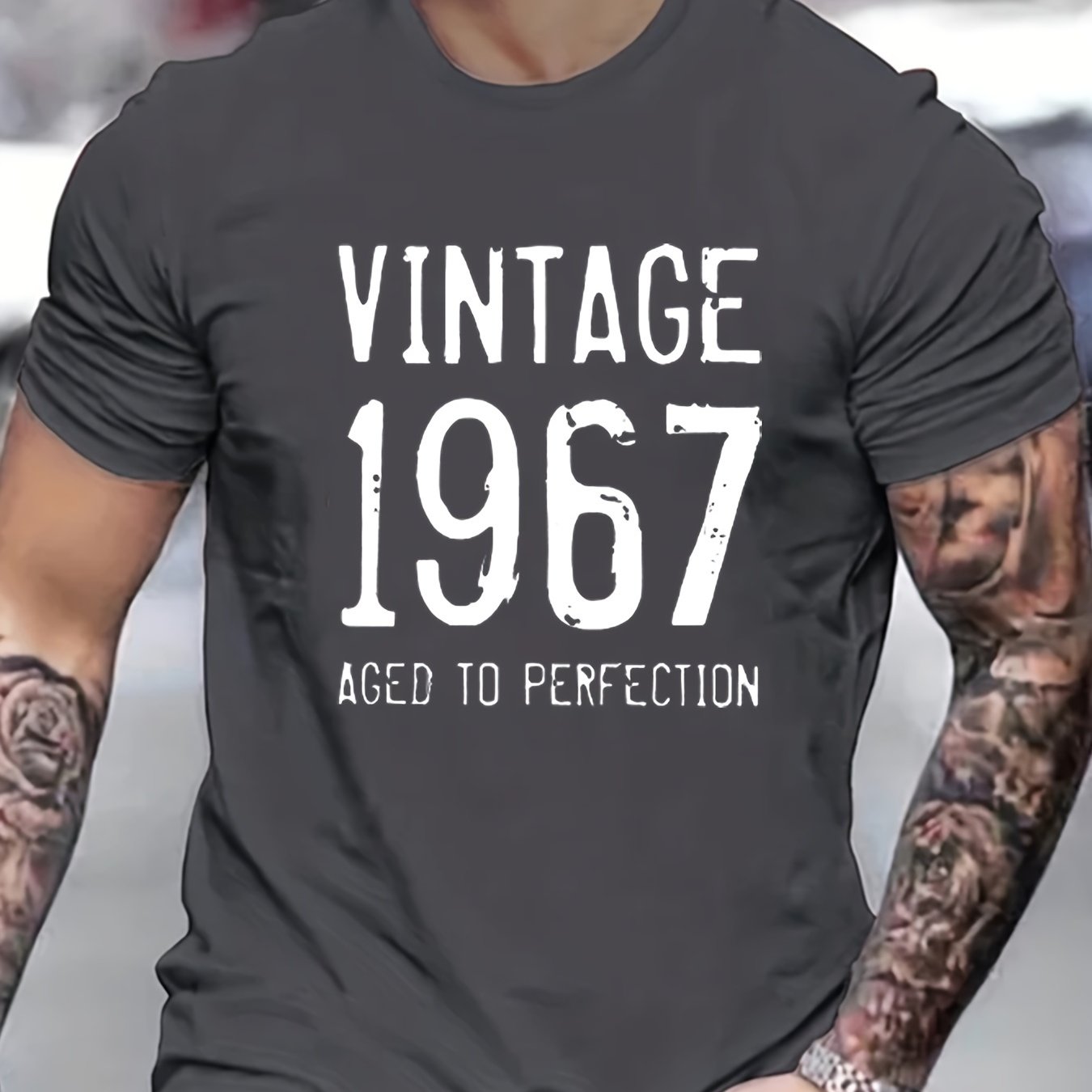 TEMU Men's Trendy Round-neck T-shirt Featuring English Prints, Fun And Humorous, Suitable For Spring And Summer Wear