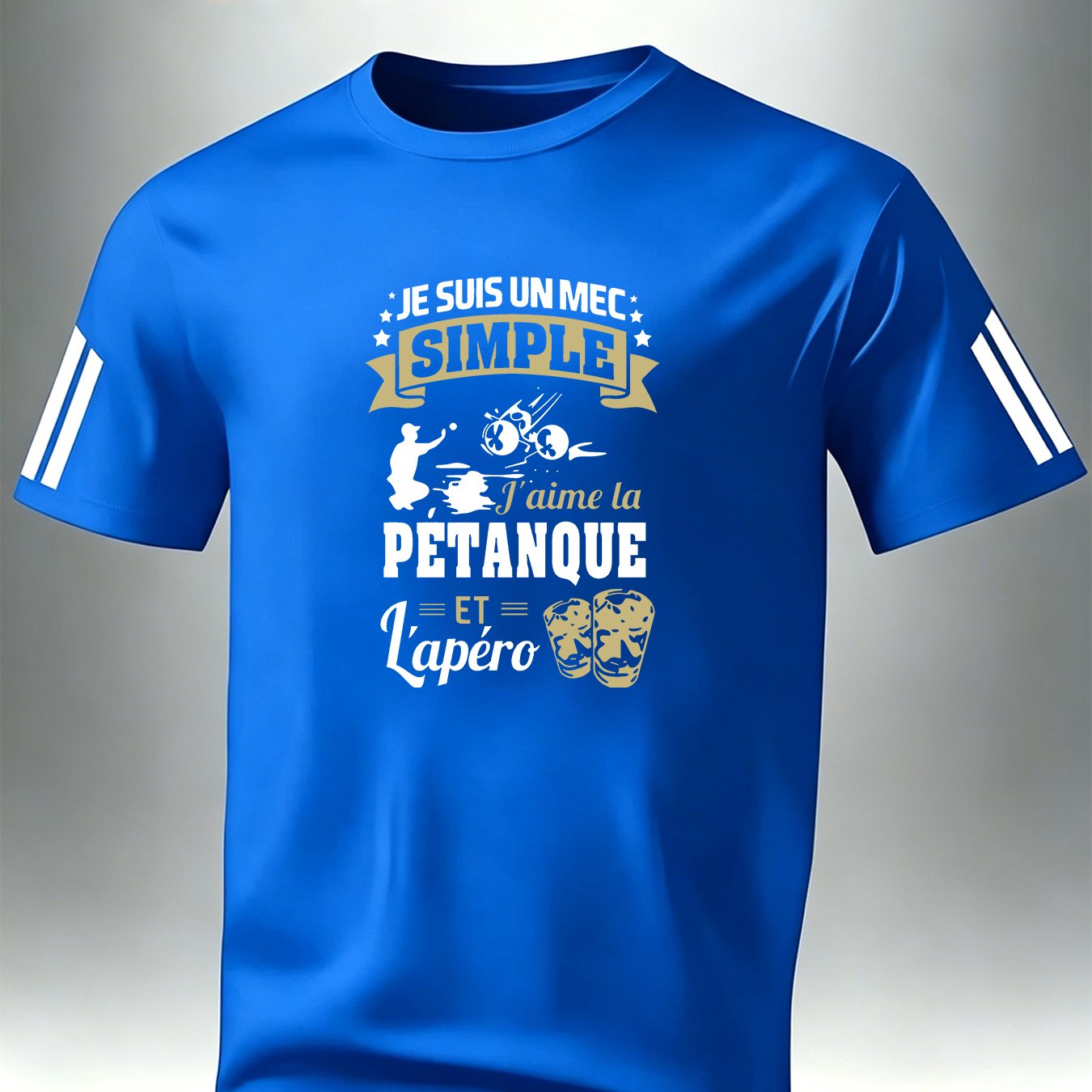 TEMU T-shirt pour homme avec slogan français « UN MEC SIMPLE J'aime La PETANQUE » imprimé - T-shirt décontracté à col rond et manches courtes adapté