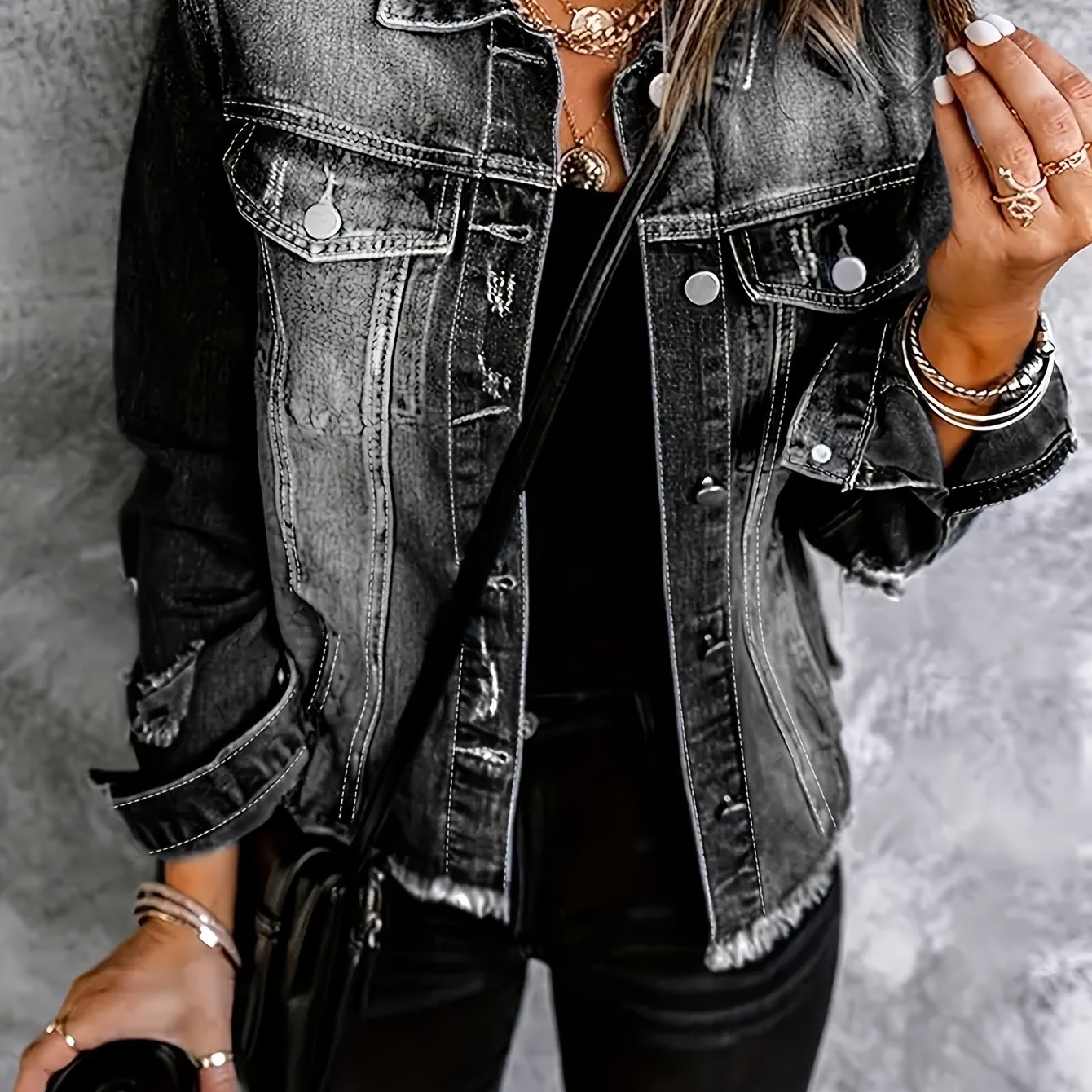 STAMMBAUM /DENIM JACKET ブラック womens fit black denim jacket long sleeves button - Temu Canada