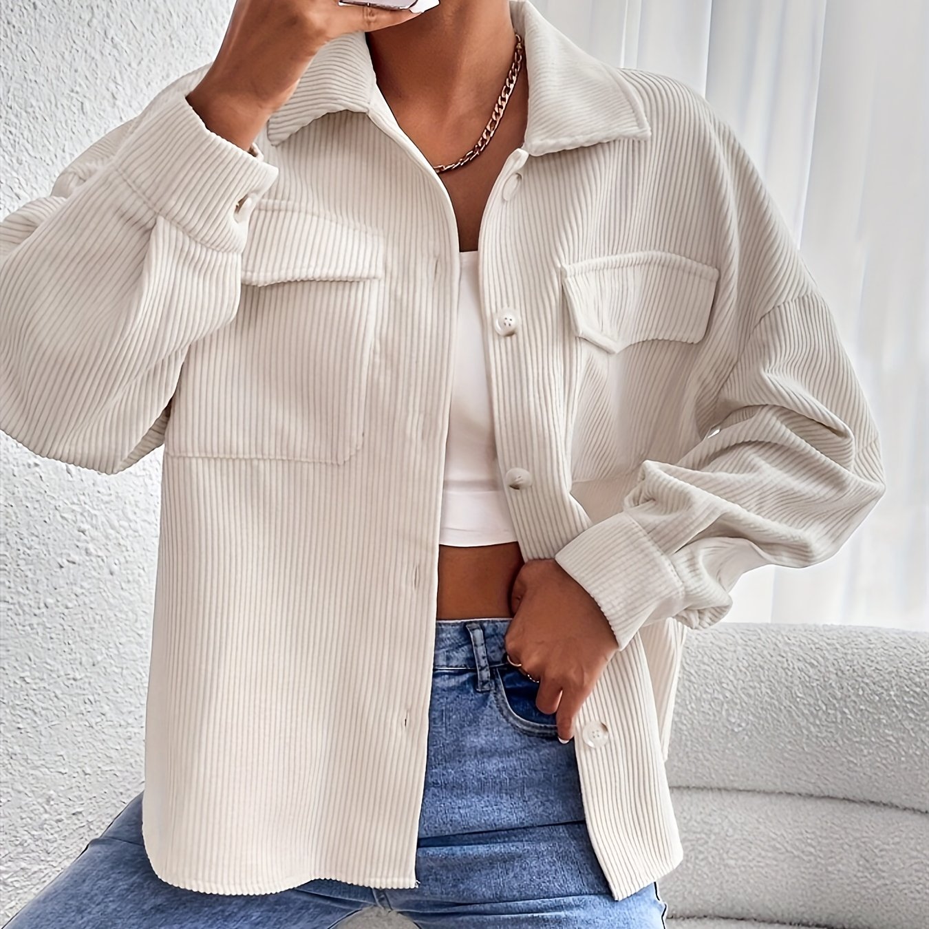 Western Solid Color Pocket Striped Casual Jacket