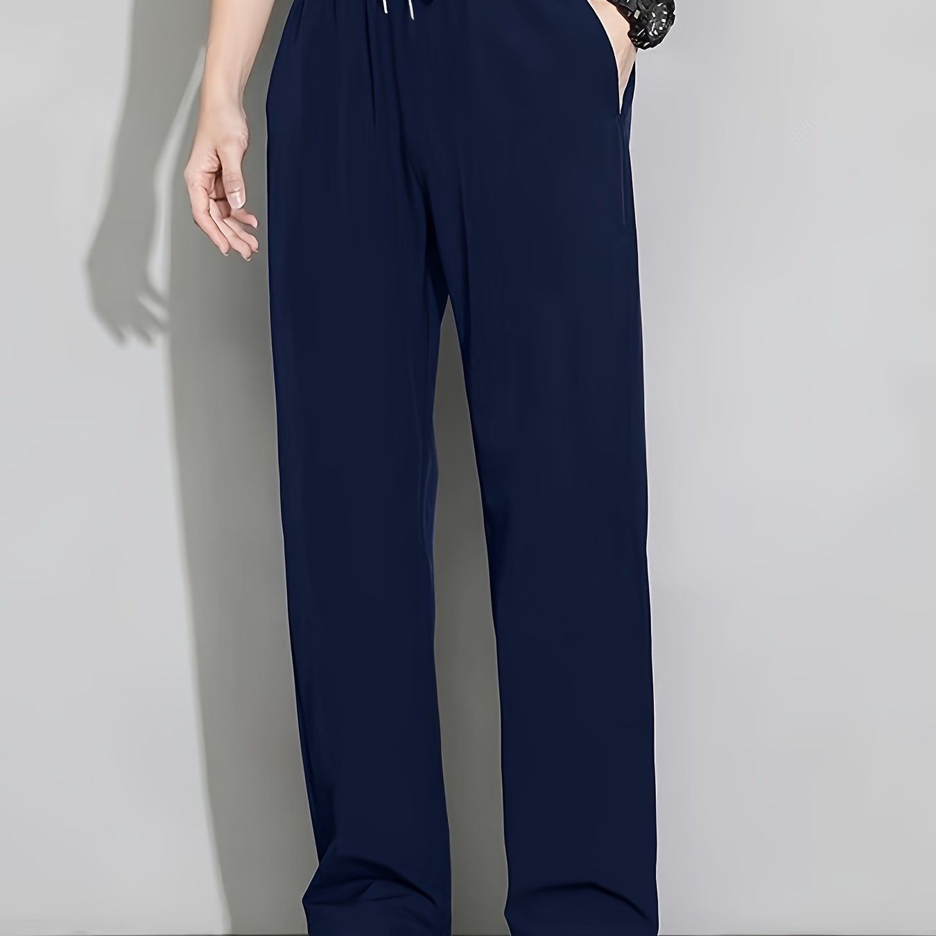 TEMU Pantalones largos rectos de fibra de hielo sólida, de secado rápido, casuales, deportivos, para exteriores, con cintura elástica y cordón