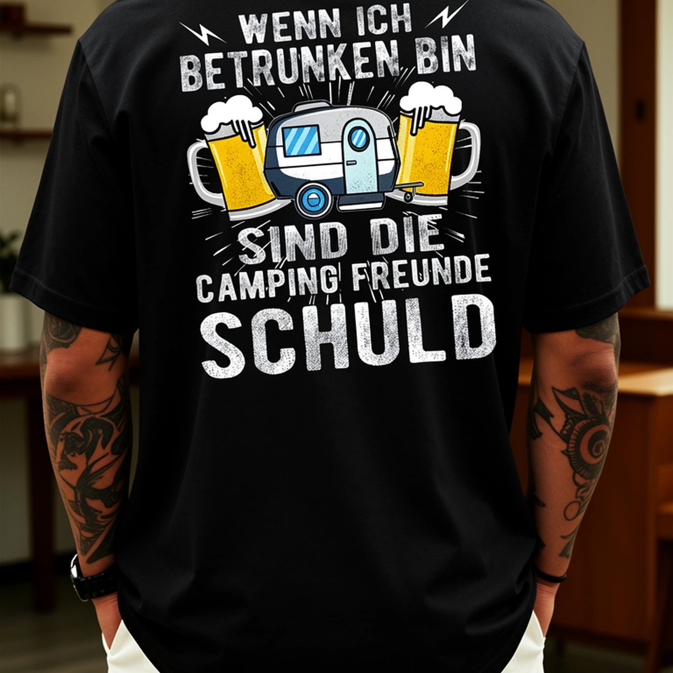 Camping Beer Theme Men's T-shirt German Text And Design Summer Outdoor Wear For Camping Enthusiasts Back Print Loose Fit Round Neck Fashion New Style Cute Boho Minimalist Softwashed Softwashed