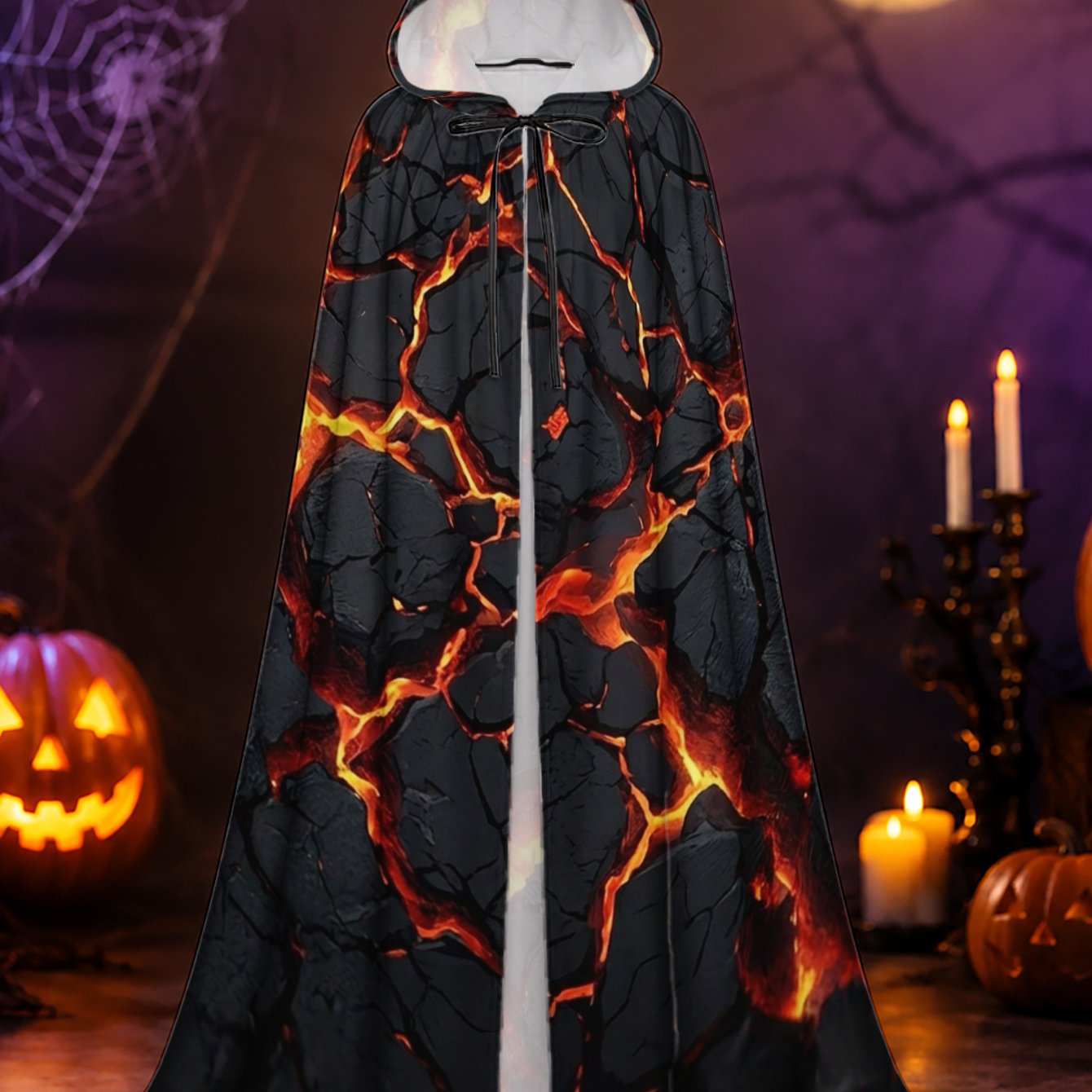 TEMU 1 pieza, Capa con capucha de poliéster con diseño de grietas de lava, túnica larga de disfraz para adulto para celebraciones de Halloween y