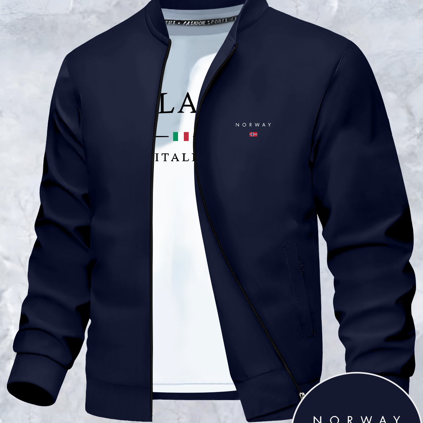 TEMU Flag Pattern Print, Men's Trendy Autumn And Winter Jacket, Casual Business Youth Jacket Baseball Uniform, Collar