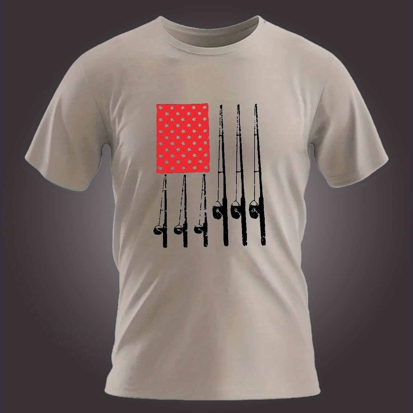 Fishing Rods Flag Print T Shirt, Tees For Men, Casual Short Sleeve T-shirt  For Summer