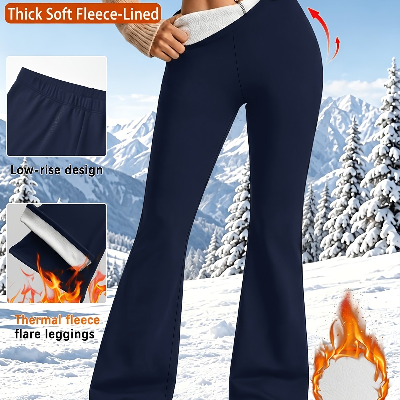 TEMU Women's Thick Soft Fleece-lined Flare Leggings, High-waist Tummy Control Workout Running Yoga Thermal Warm Pants For