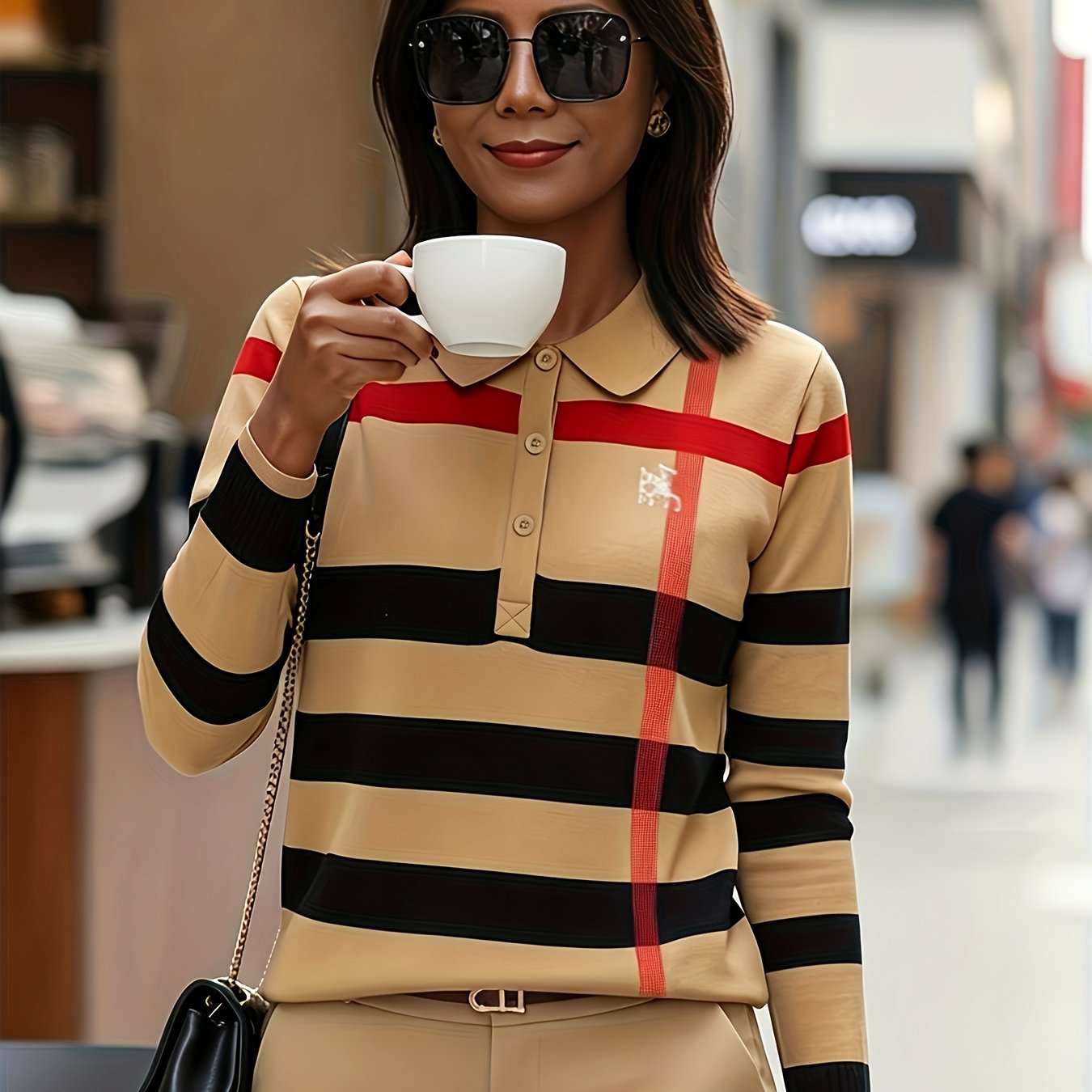 TEMU Vintage British-style Striped Print Shirt For Women, New Summer Fashion Loose Casual Top