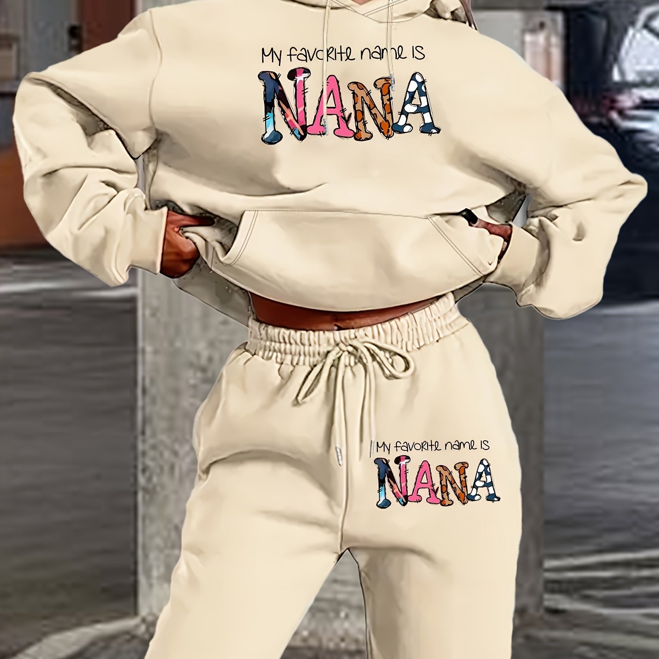 TEMU English : Women's " Name Is " Graphic 2pcs Outfit - Hoodie And Sweatpants Casual Set