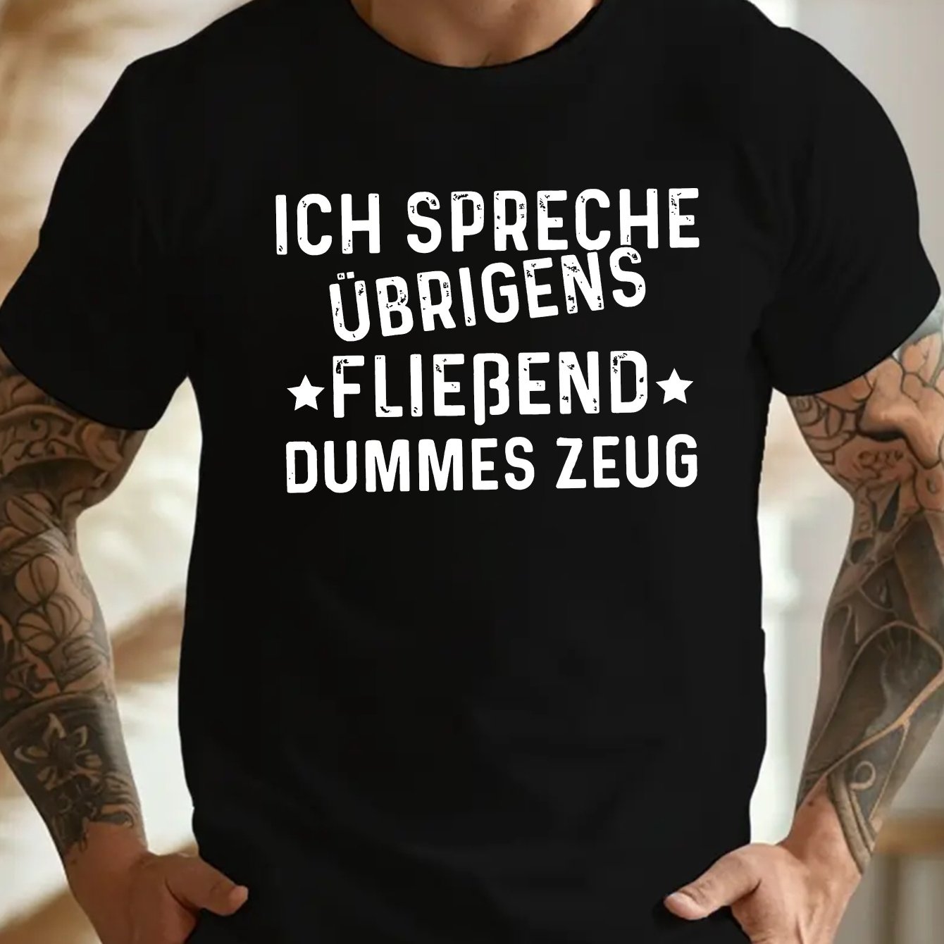 TEMU Witziges Humor-Deutsch Crinkle Plus Size Herren T-Shirt, ÜBERGRÖSSE