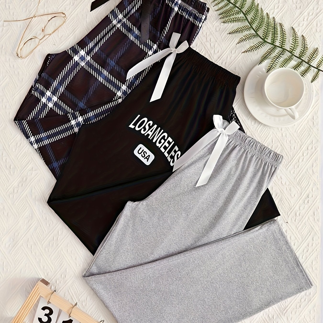 TEMU 3pcs Set Of Women's Fashionable And Solid Color Pajamas