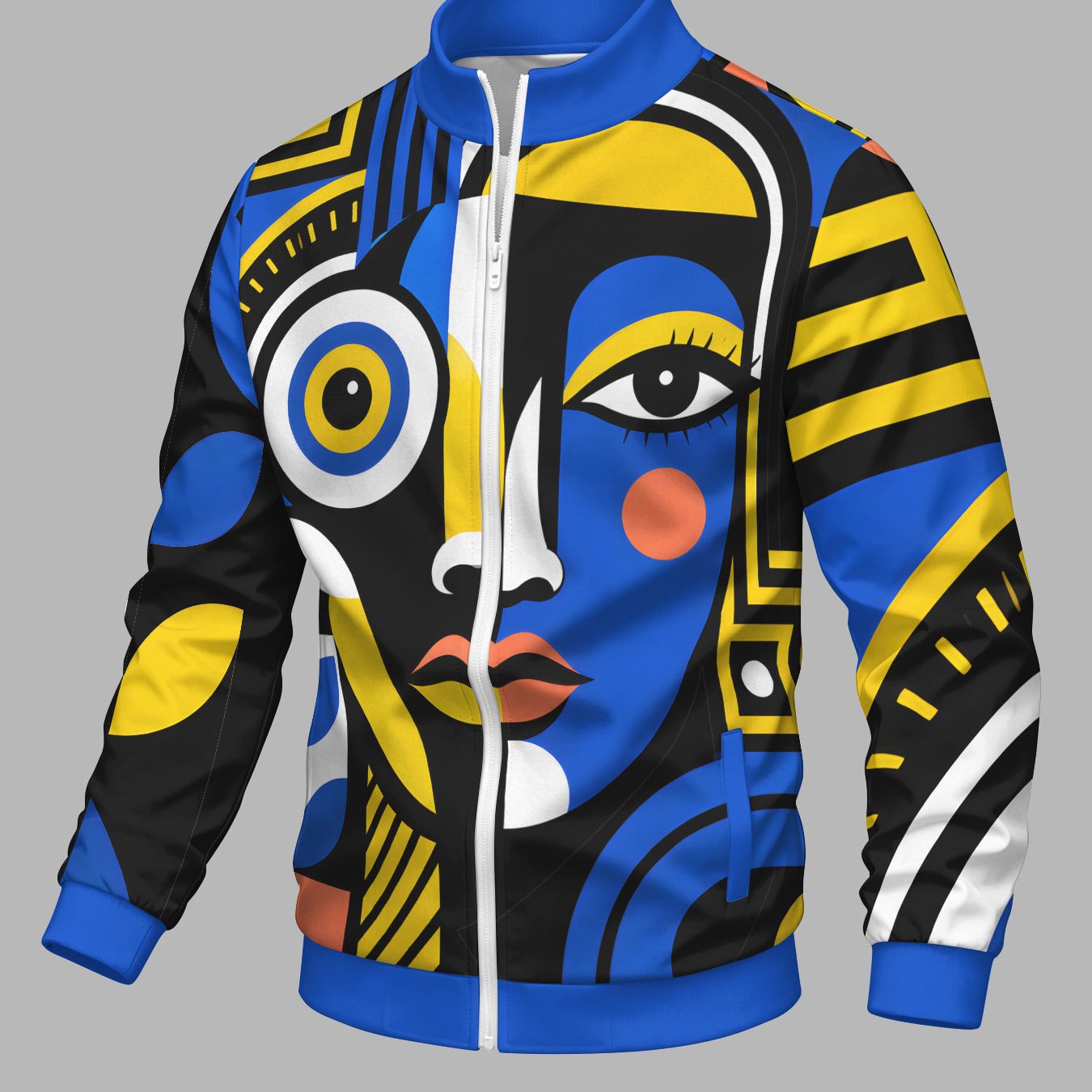 TEMU Autumn Winter Long Sleeve Zipper Fashion Athletic Jacket, Abstract Geometric Print, Stand Collar Zipper Casual Athletic Top, Teenager Men's