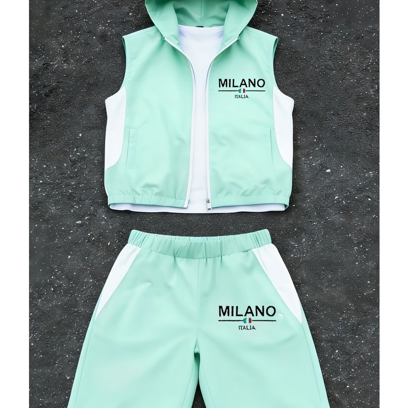 Men's Casual Trendy Italia Graphic Sleeveless Hooded Vest Shorts Set Street Style Sportswear For Adults Men