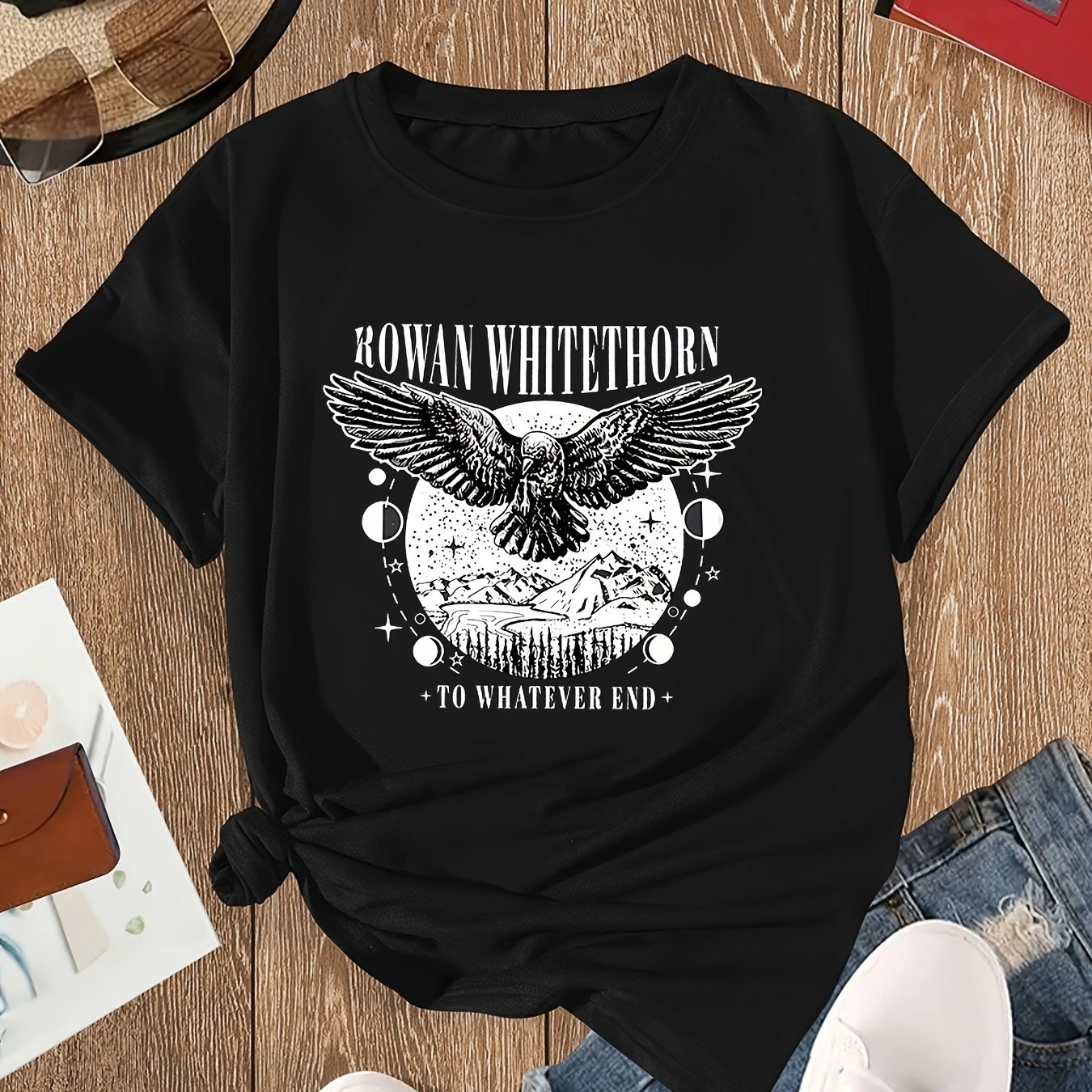 TEMU Adler Rundhals Kurzarm T-Shirt, Lässiges Sportshirt, Damen Activewear