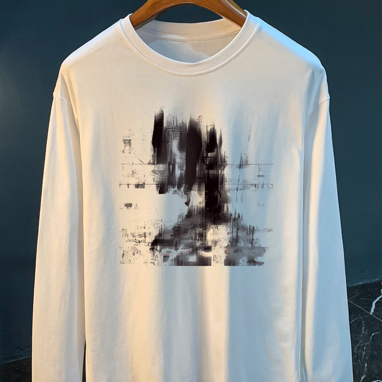 TEMU Men's Vintage Oversized Long Sleeve T-shirt Suitable For Spring/fall - Loose Fit Round Neck Casual Shirt With Retro Print, Machine Washable