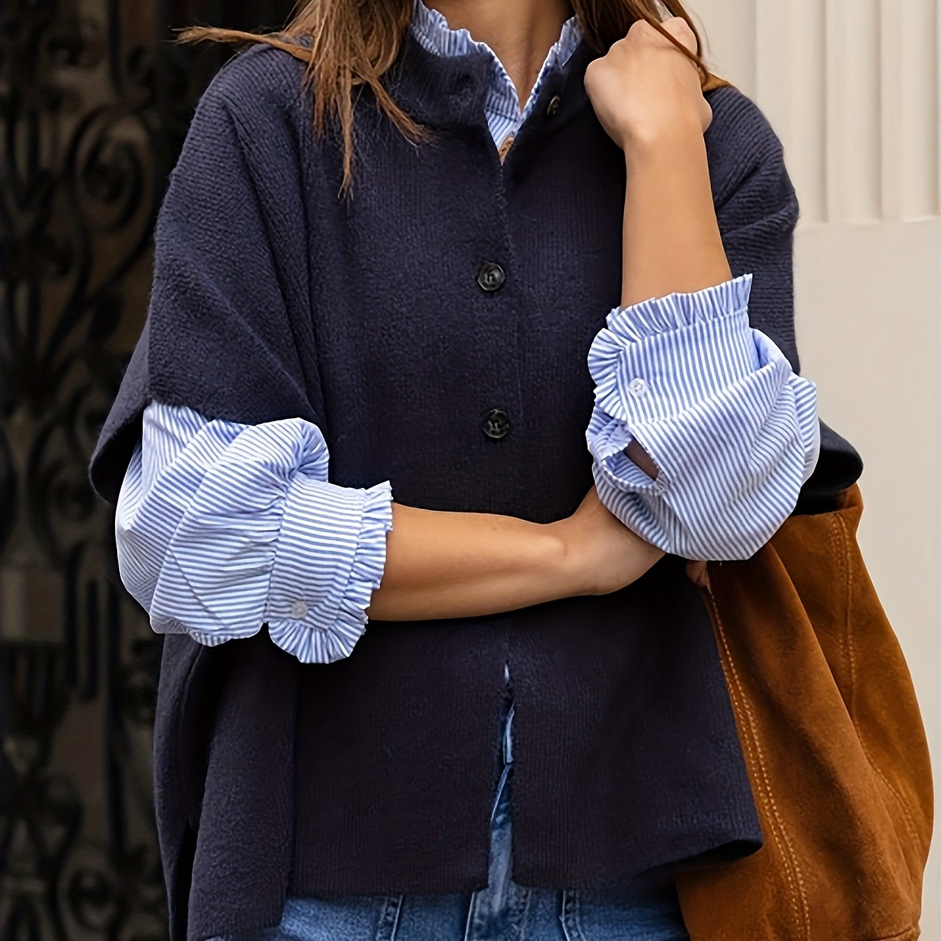 E-shop Ohne Shirt + Eleganter Pullover-Cardigan für Damen | Knopf-Cardigan im Vintage-Stil | Bequemer Stehkragen für Frühling Herbst | Lässiger