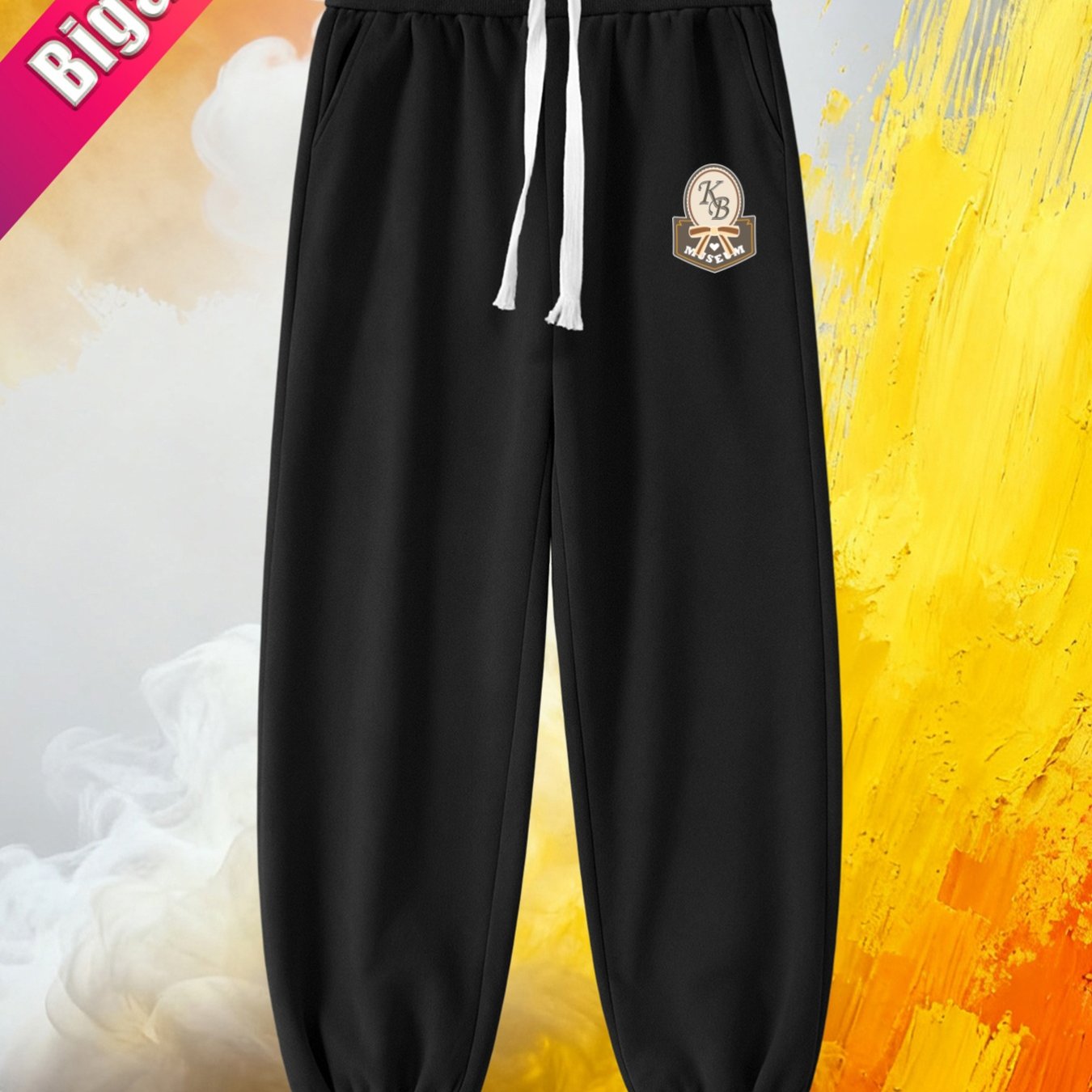 TEMU 2026 Summer New Plus Size Men' Long Pants Loose Straight Wide Size Trendy Versatile Casual Trousers Army Green Sweatpants With Kb Emblem On Left