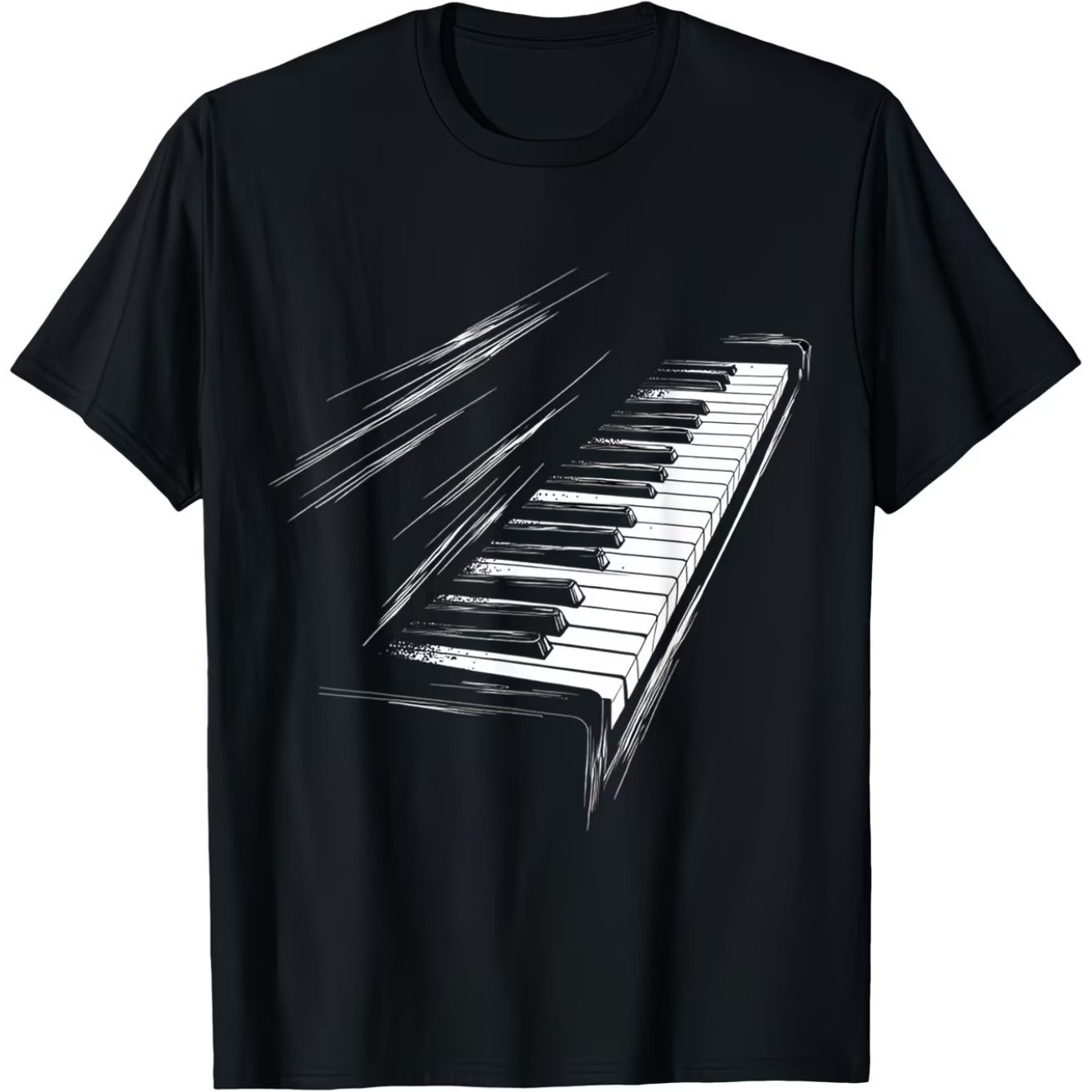 TEMU Men's Artistic Sketch Piano Keyboard Print Short Sleeve T-shirt, Music Enthusiast Literary Youth Summer Casual Versatile Top