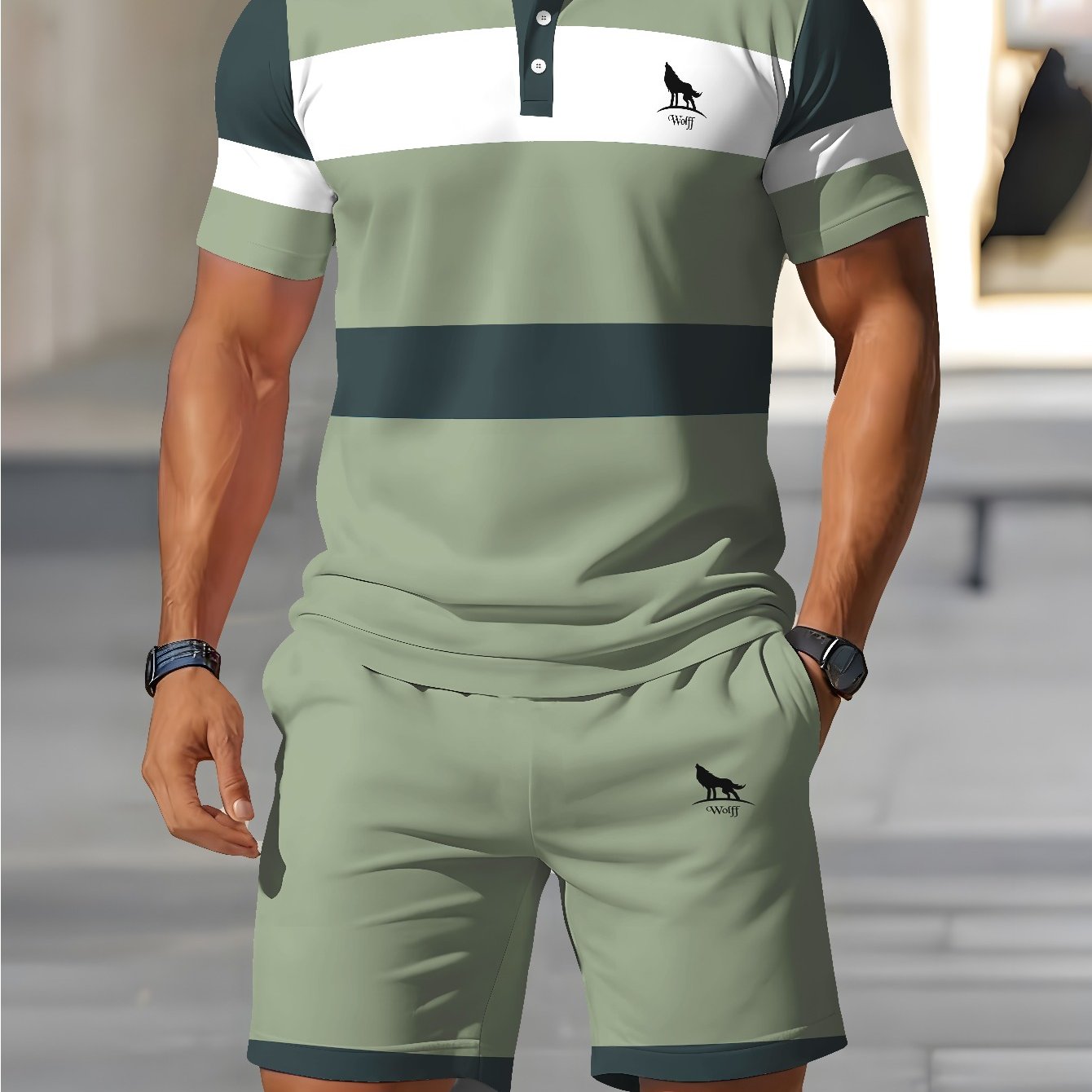 TEMU Men's Striped Shirt And Shorts Set, Perfect For Daily Wear, Sports Casual, 3 Colors , Fresh And Unique! Features Animal Pattern Logo