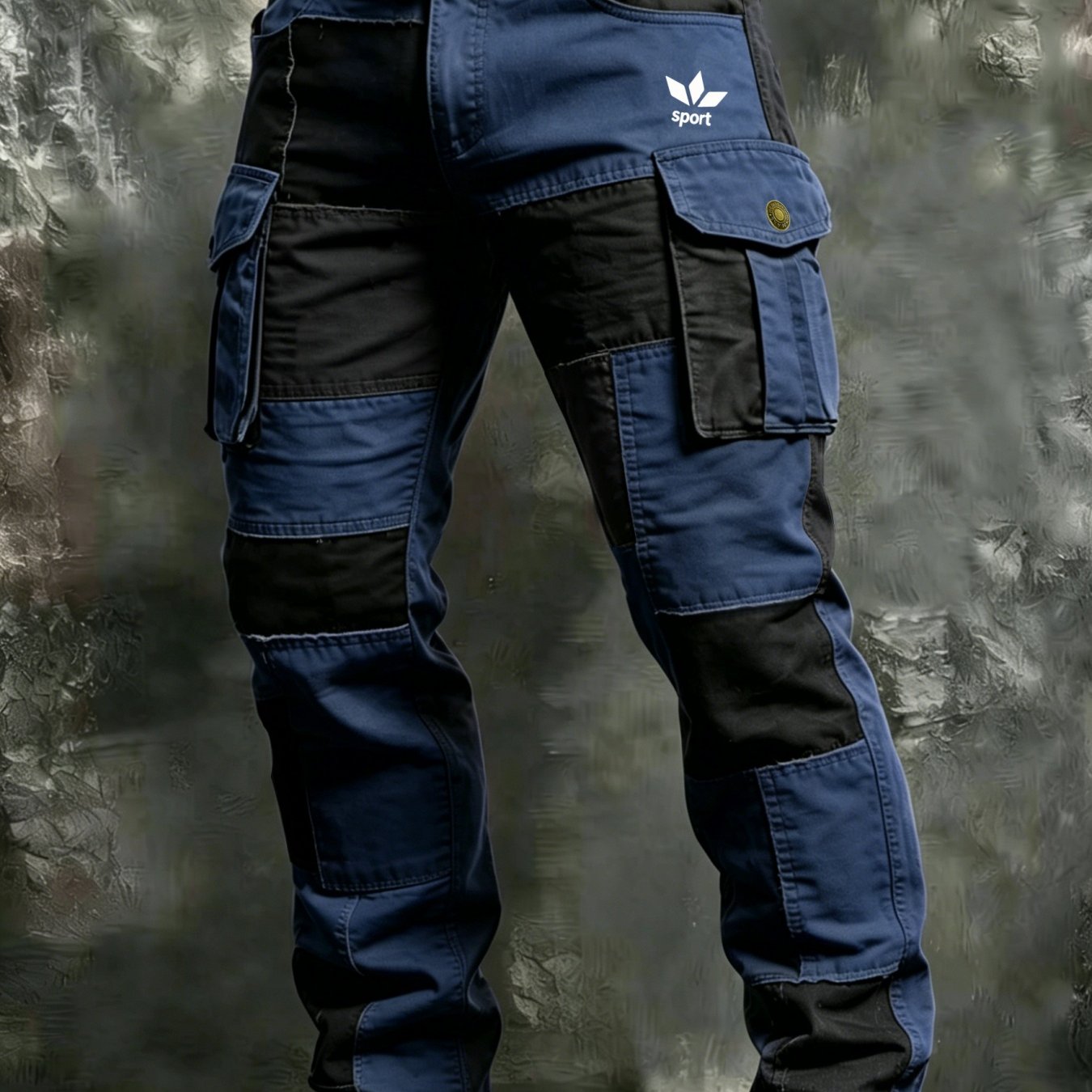 Men' 100% Cotton Retro Tactical Cargo Pants With Multi-pocket Straight Leg, Leaf Graphic & Sport Letter Print Trousers Suitable For Outdoor, Work,,, Casual Wear - Machine Washable Utility Pants