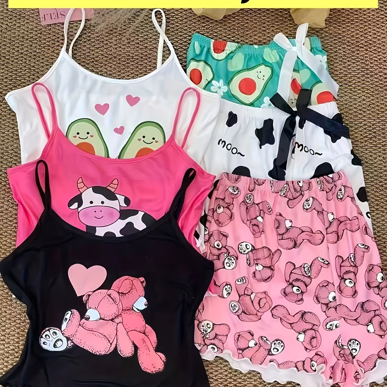 TEMU {random 1 Set} Teen Camisole Shorts Pajama Set, Cute Cartoon Casual Stylish Loungewear, For Teenager