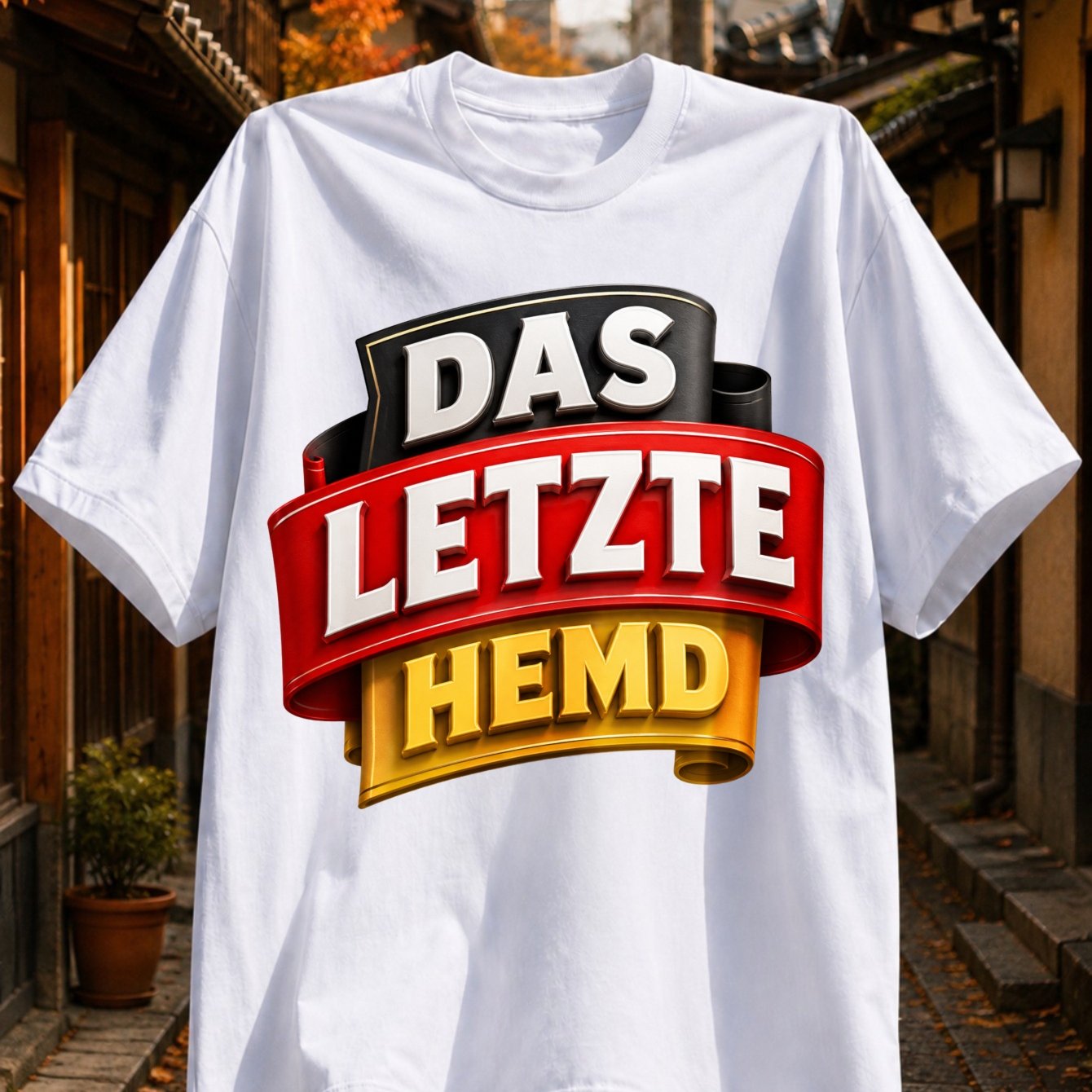 Image of The Last Shirt Graphic Large German Text In Layered Red Banners With Three-dimensional Lettering Unisex All T-shirt