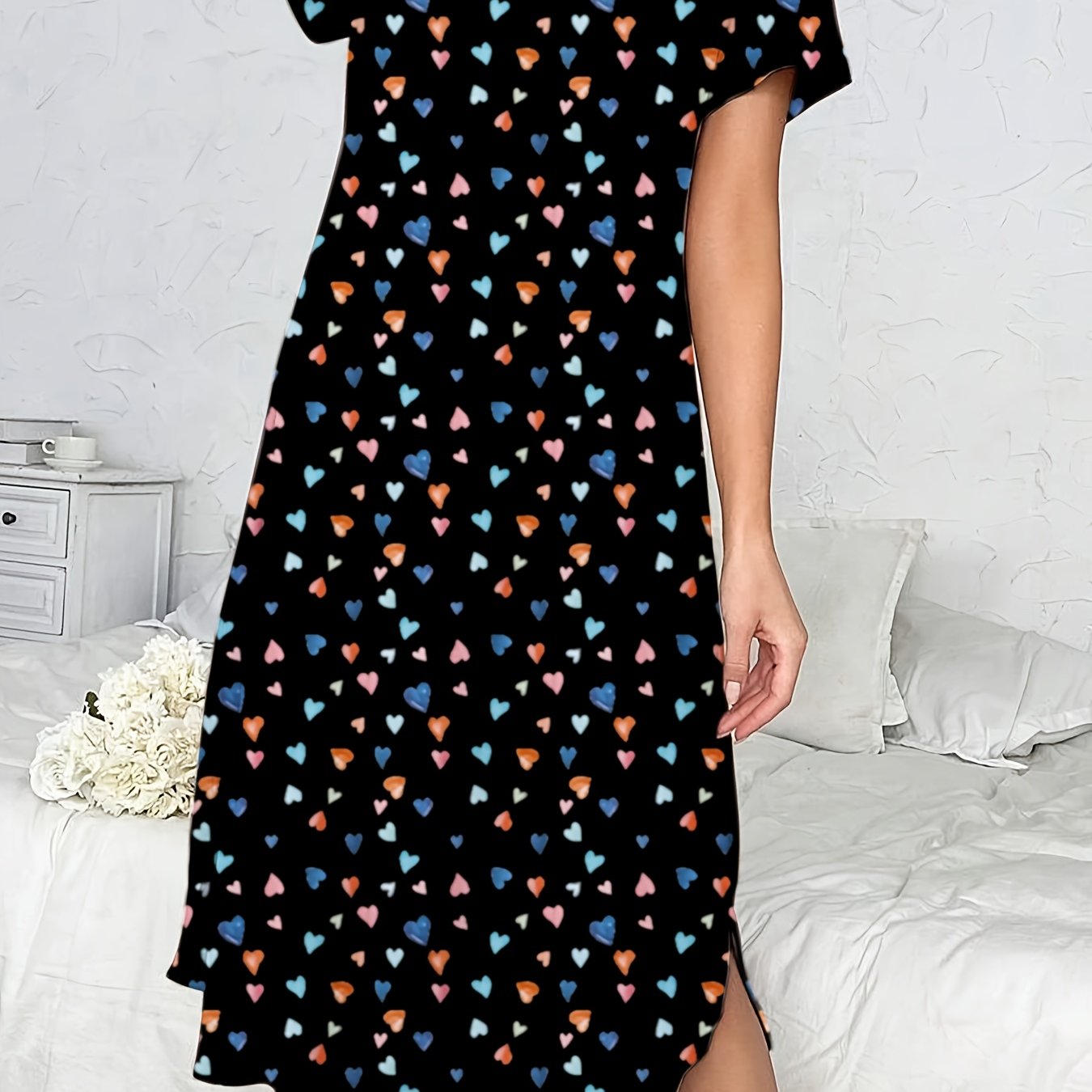 Image of Stylish Long Heart Maxi Sleep Dress