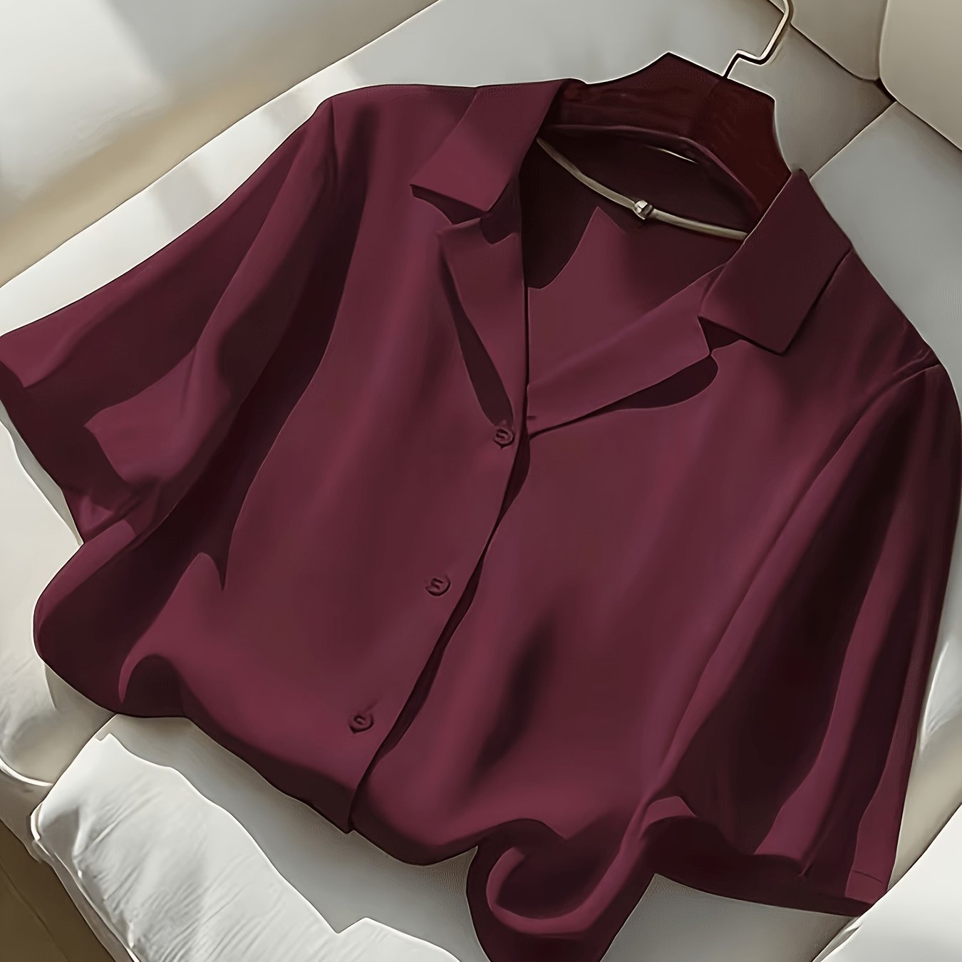 TEMU Plus Size Women's New French Style Casual Solid Color Lapel Short Sleeve Shirt, Spring Summer Style