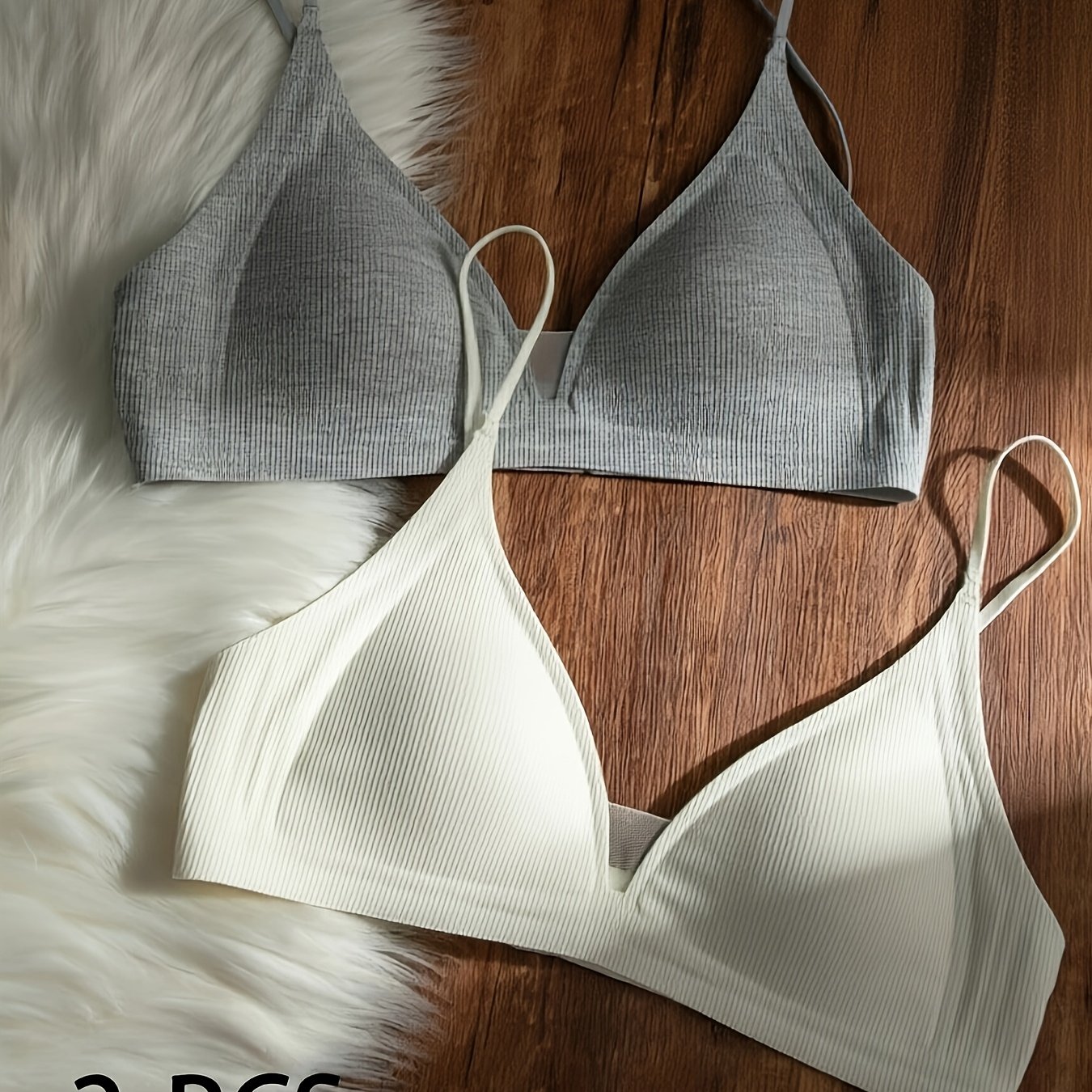 TEMU 2pcs Super Comfortable Casual Attire Simple Deep V Triangle Cup Bra, Wire-free, Backless, Seamless, Push-up, Breathable Bra { The Store}