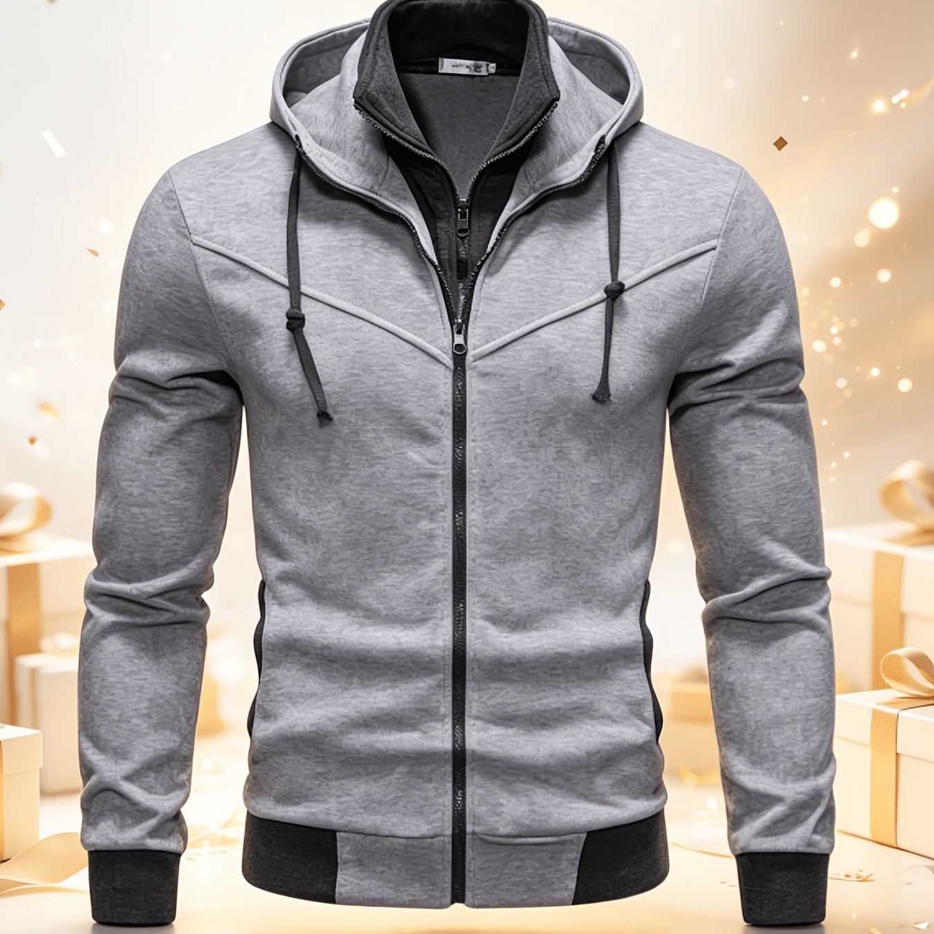 TEMU 100% Polyester Breathable Men Zip Up Hoodie, Color Block Slim Athletic Open Jacket, Casual Long Sleeve Top For Gym Multi-occasion Outdoor