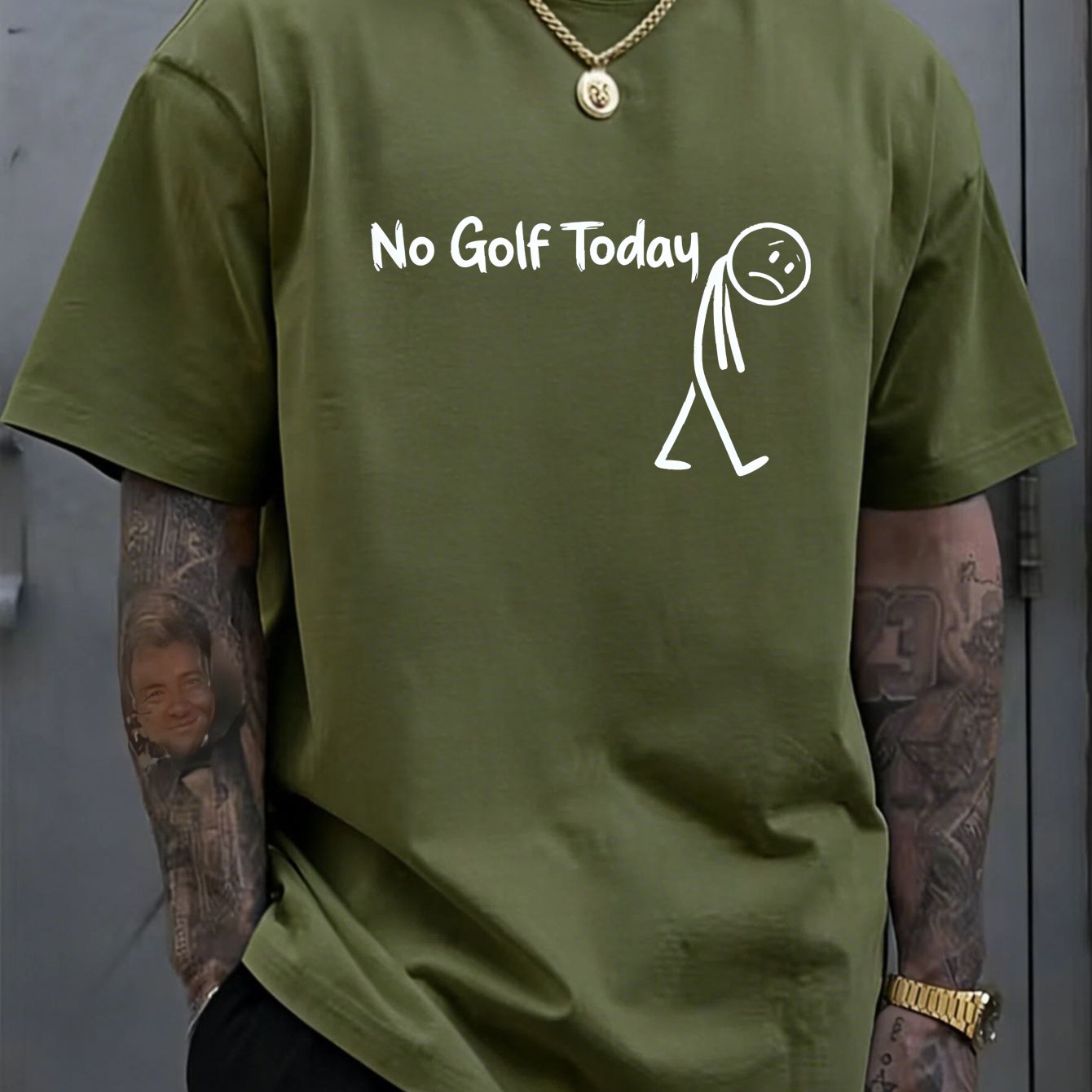TEMU Men's Golf-themed T-shirt - " Today" Round Neck Tee Suitable For Casual Attire, Summer Streetwear, Golf Course Outfits & Leisure Activities -