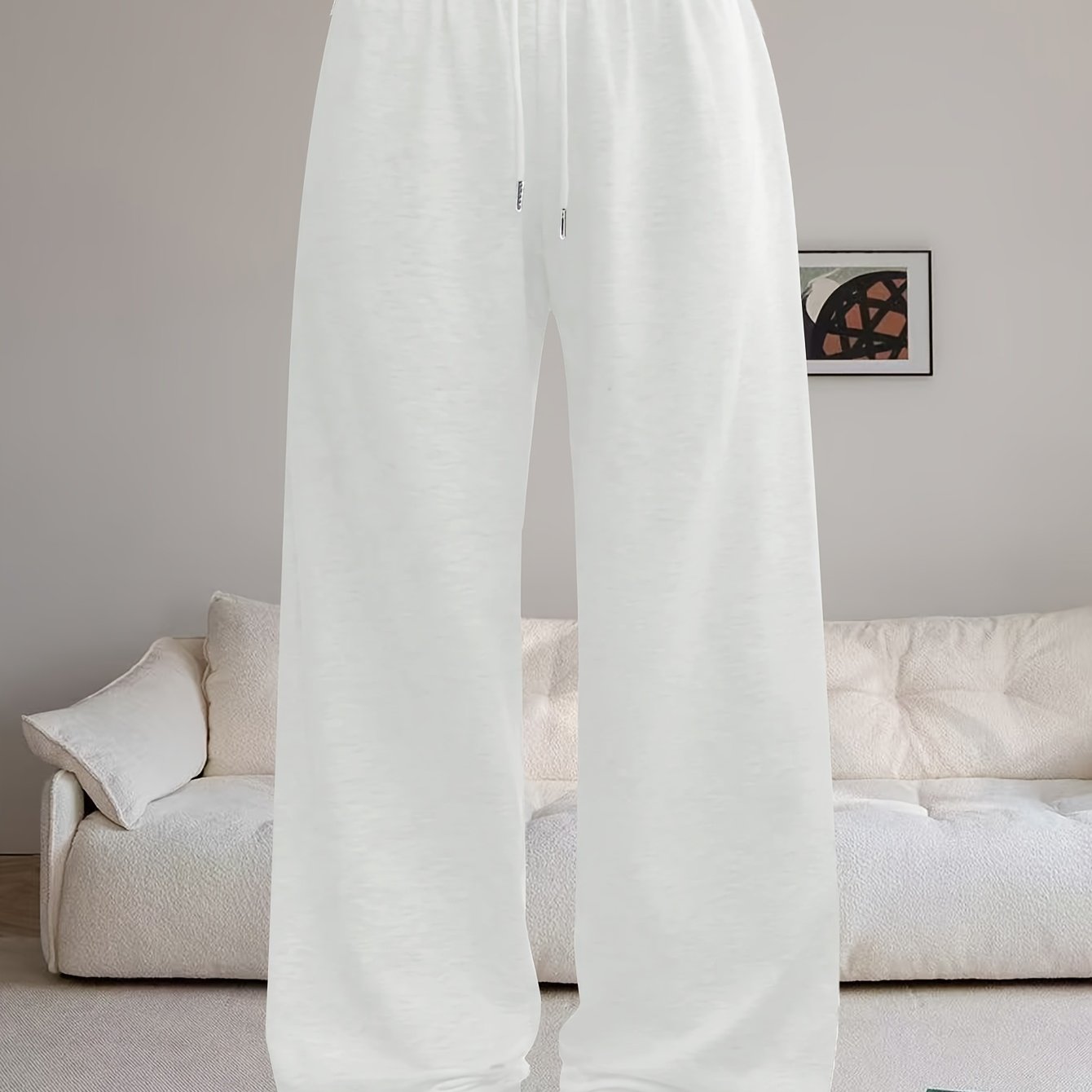 TEMU Pantalones casuales de pierna ancha para mujer con cinturilla elástica - Tejido holgado de elasticidad media, lavables a máquina, ropa casual