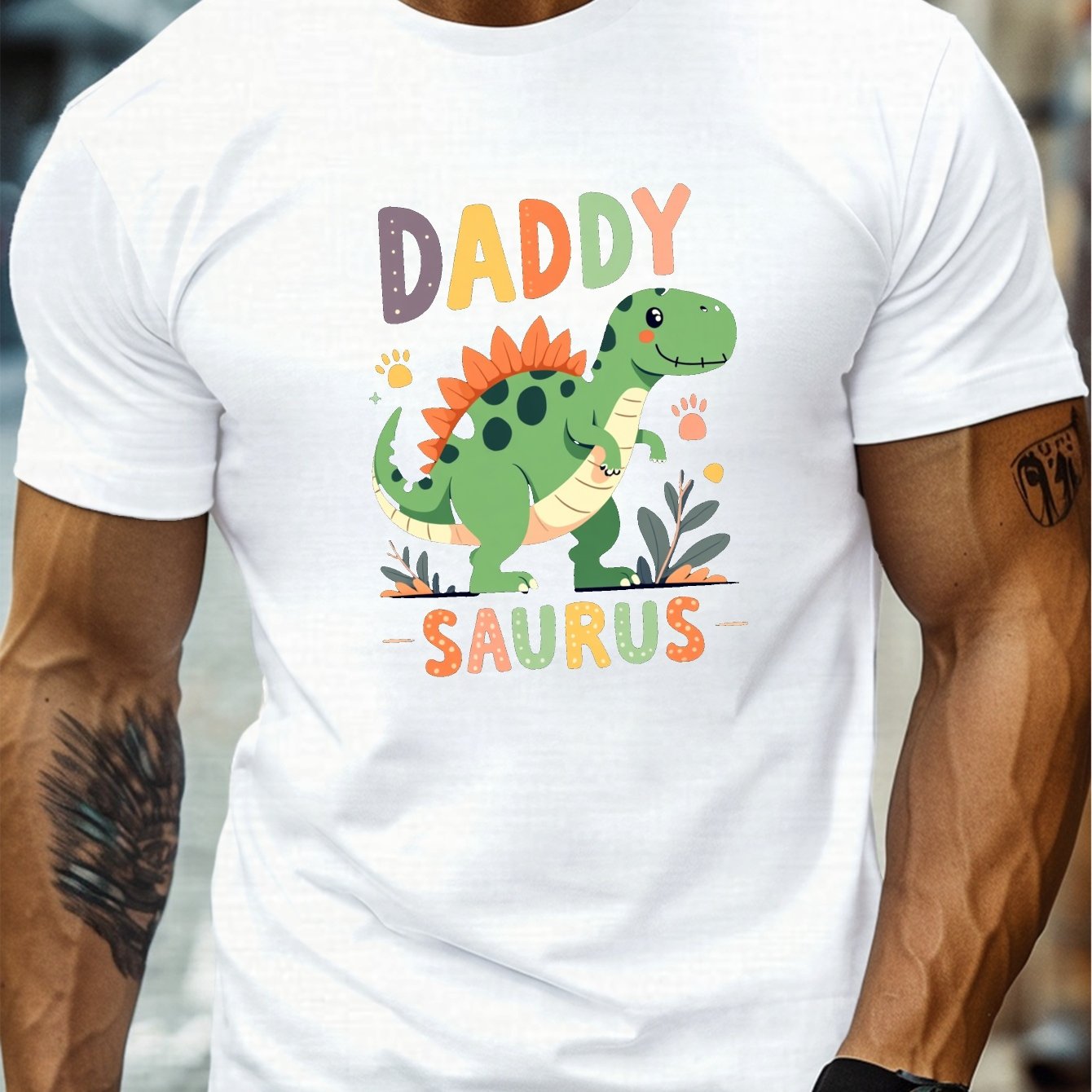 TEMU Print, Men's Round Crew Neck Short Sleeve Tee, Casual T-shirt Casual Comfy Lightweight Top For Summer
