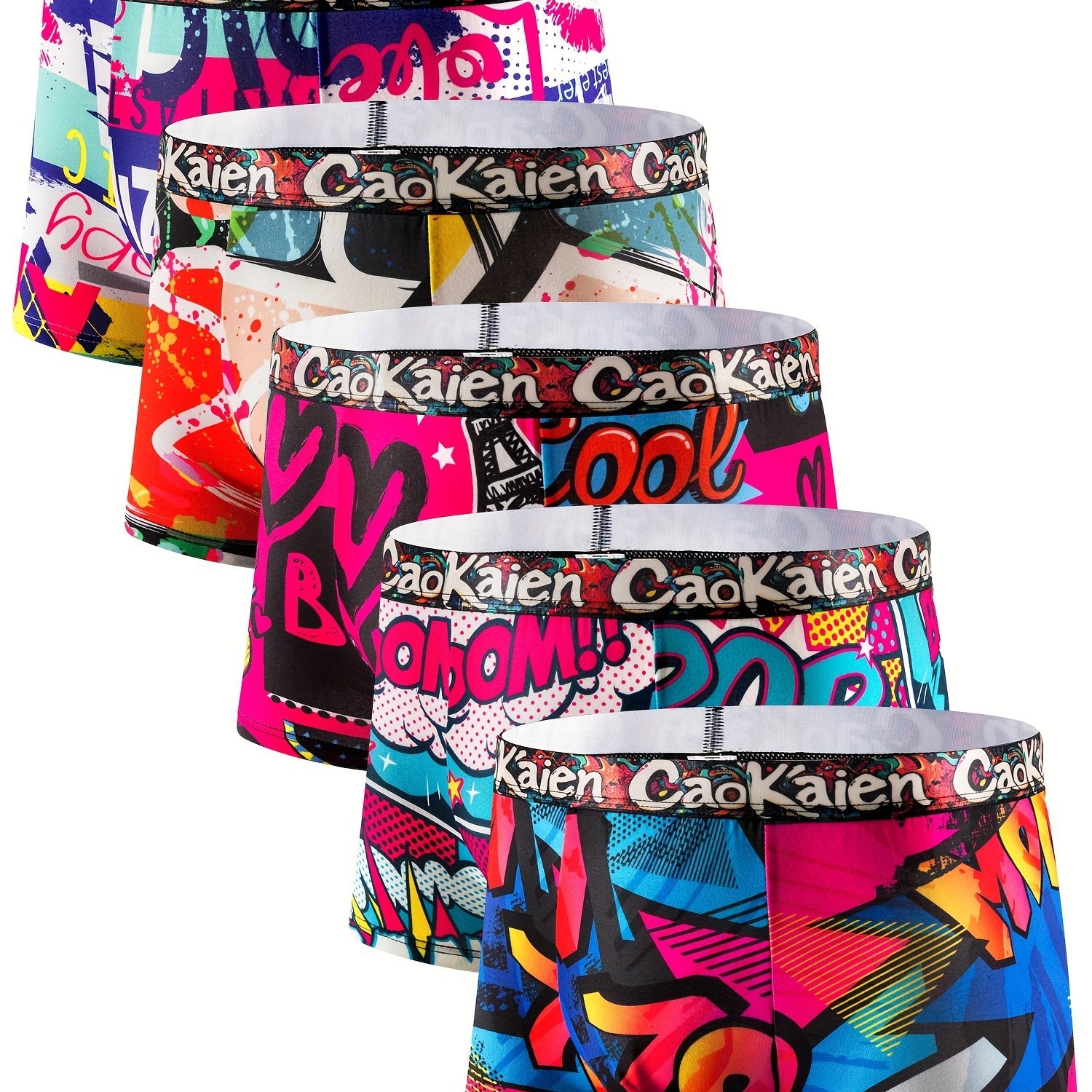 E-shop Neu 5 Stück Herren Boxershorts, Dünne Graffiti Hip-Hop Stil Herrenunterwäsche