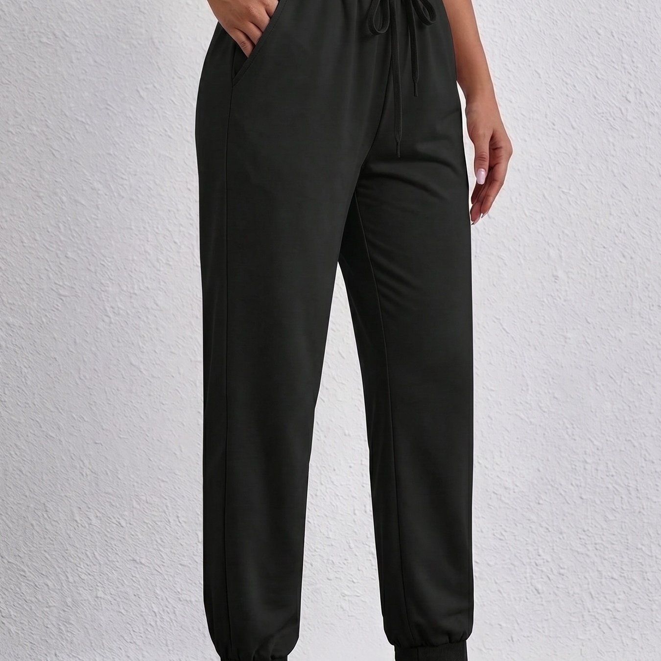 TEMU Fashion Casual Women's, Solid , Daily Commute, Home Versatile, Outdoor, Waist Drawstring, Versatile Loose Joggers, Straight Long Pants