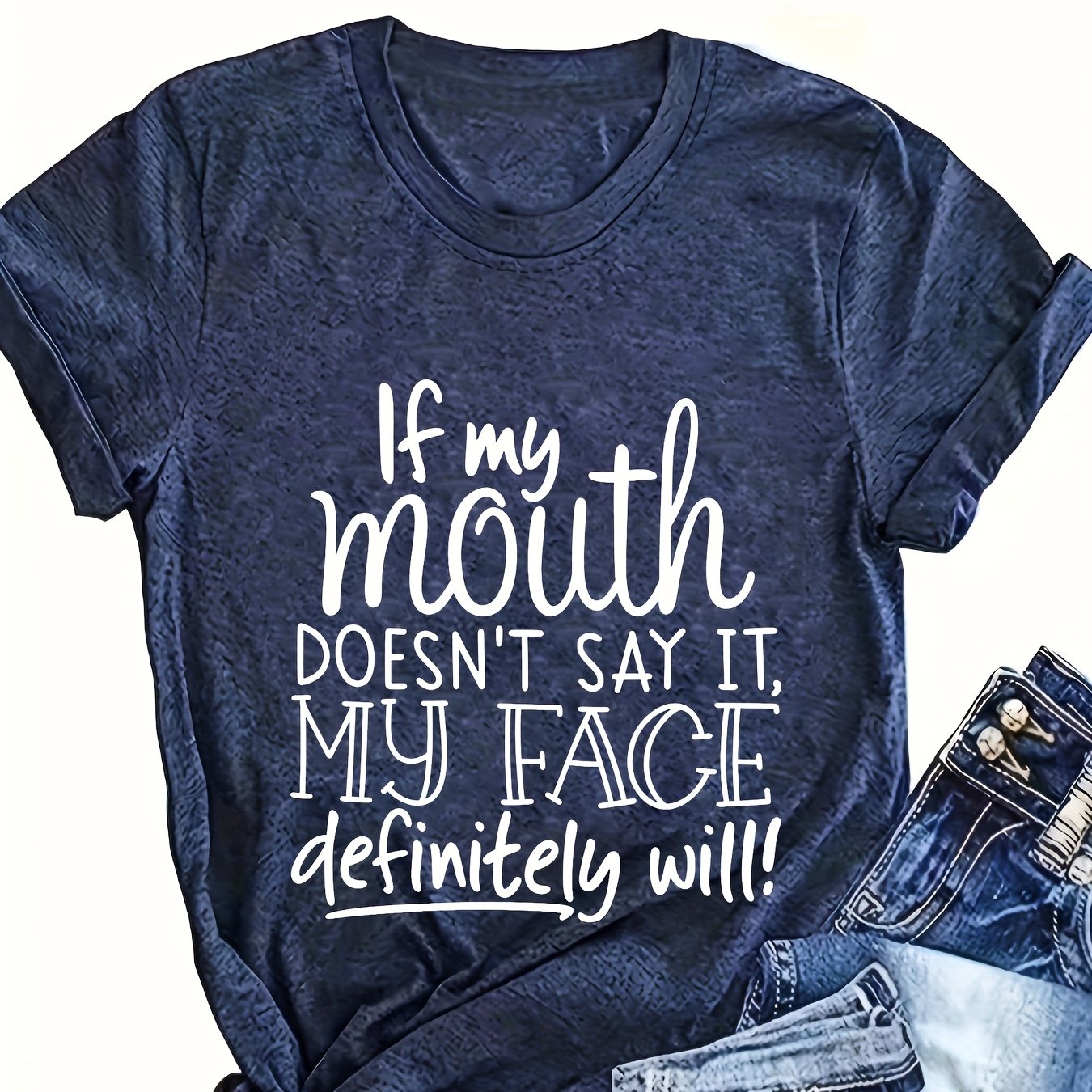 TEMU If Will Women's Regular Short-sleeve Fun Cartoon Pattern Print, Casual - Machine Washable, Casual Fashion Simple Women's Wear