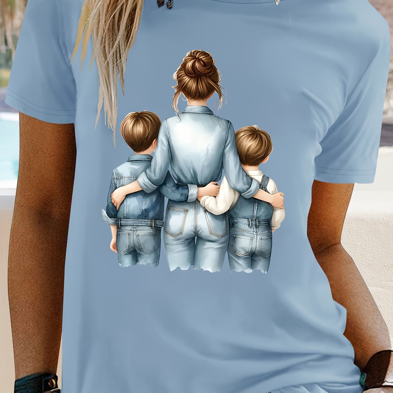 TEMU Women's Casual Short Sleeve T-shirt - Mother & Graphic Print, Soft Breathable Fabric, Machine Washable Round Neck Top For Summer & Spring,