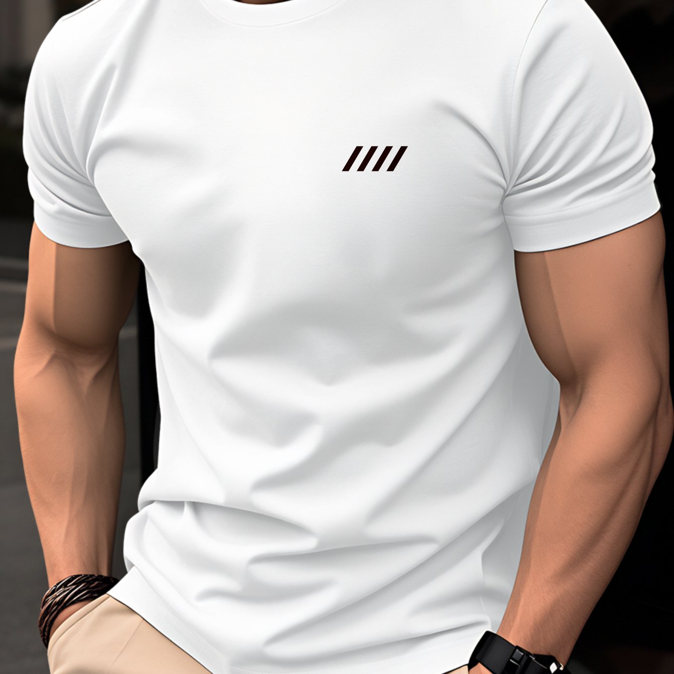 Image of Men's T-shirt Summer Short-sleeved Trendy Fashion Slim Round Neck Breathable Daily Commuting Versatile Simple Style, Vertical Stripe Fashion