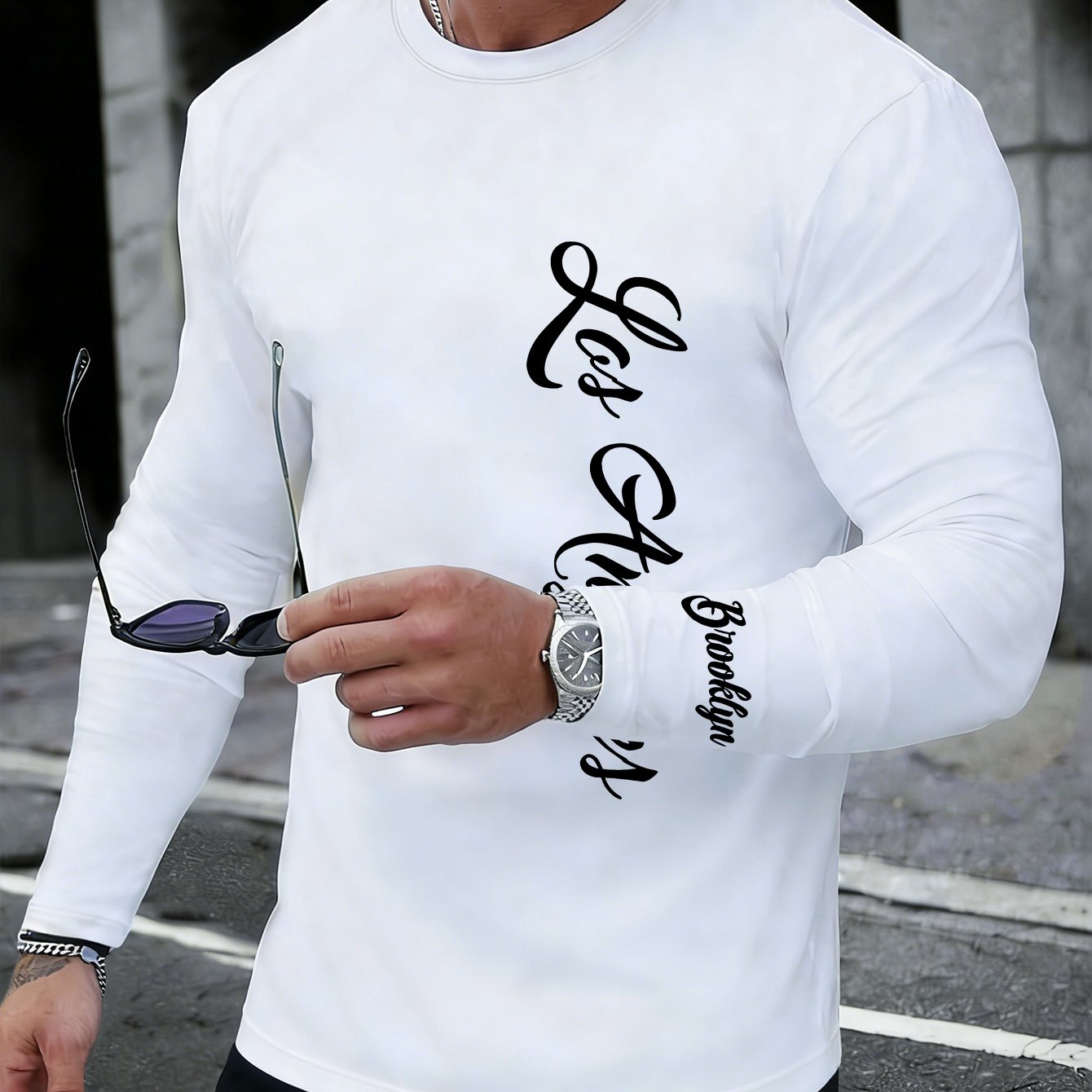 TEMU Men' Long-sleeve T-shirt For Everyday Street Fashion